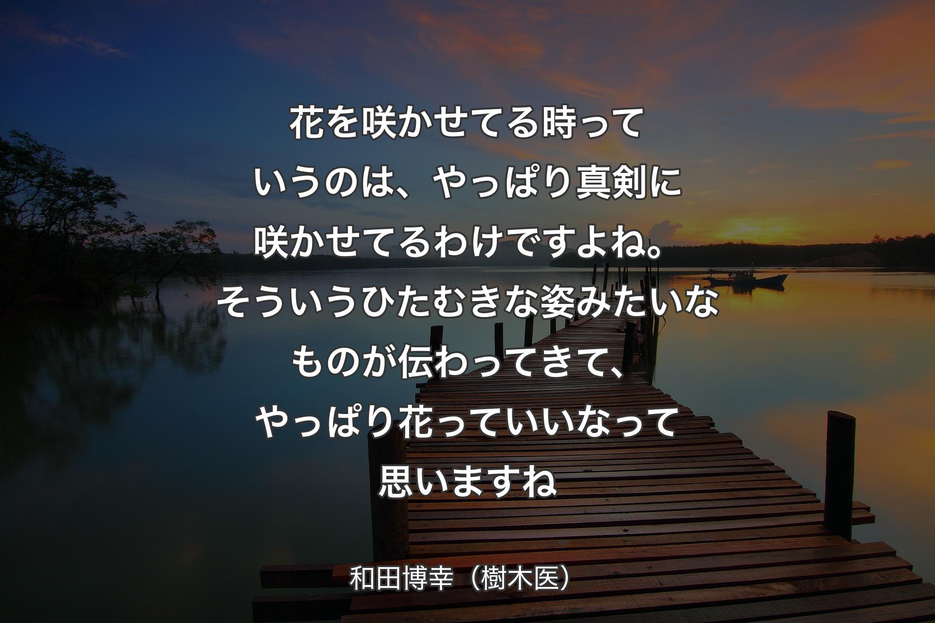 花を咲かせてる時っていうのは、やっぱり真剣に咲かせてるわけですよね。そういうひたむきな姿みたいなものが伝わってきて、やっぱり花っていいなって思いますね - 和田博幸（樹木医）