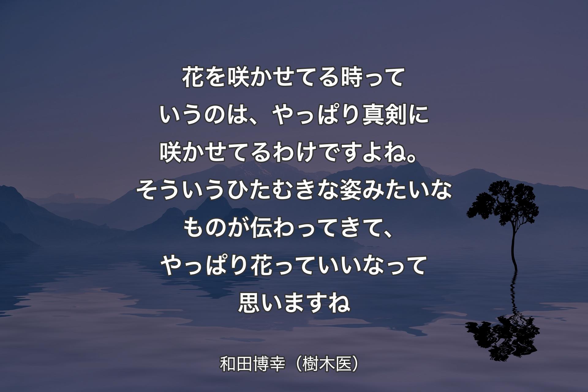 【背景4】花を咲かせてる時っていうのは、やっぱり真剣に咲かせてるわけですよね。そういうひたむきな姿みたいなものが伝わってきて、やっぱり花っていいなって思いますね - 和田博幸（樹木医）