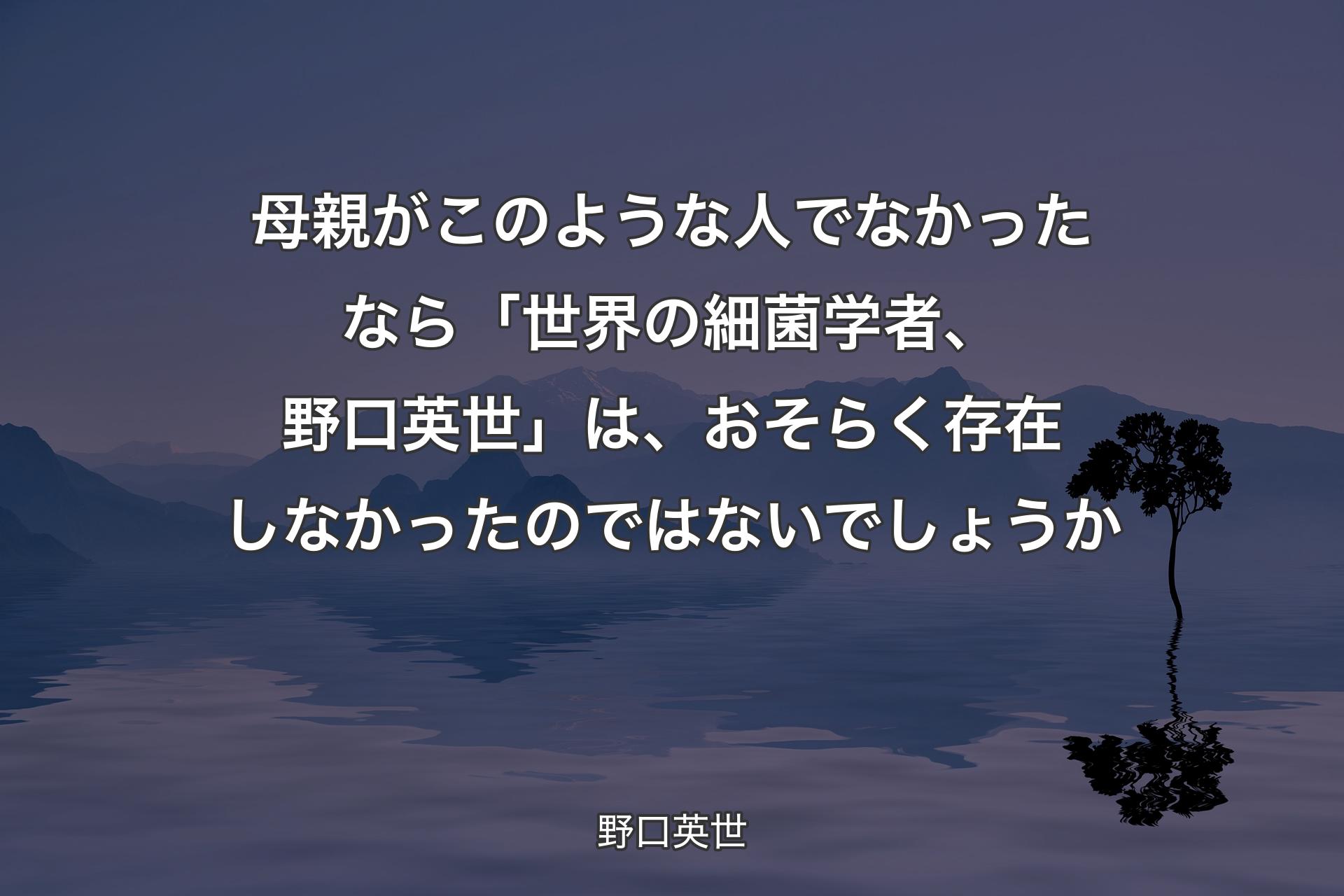 【背景4】母親がこのような人でなかったなら「世界の細菌学者、野口英世」は、おそらく存在しなかったのではないでしょうか - 野口英世