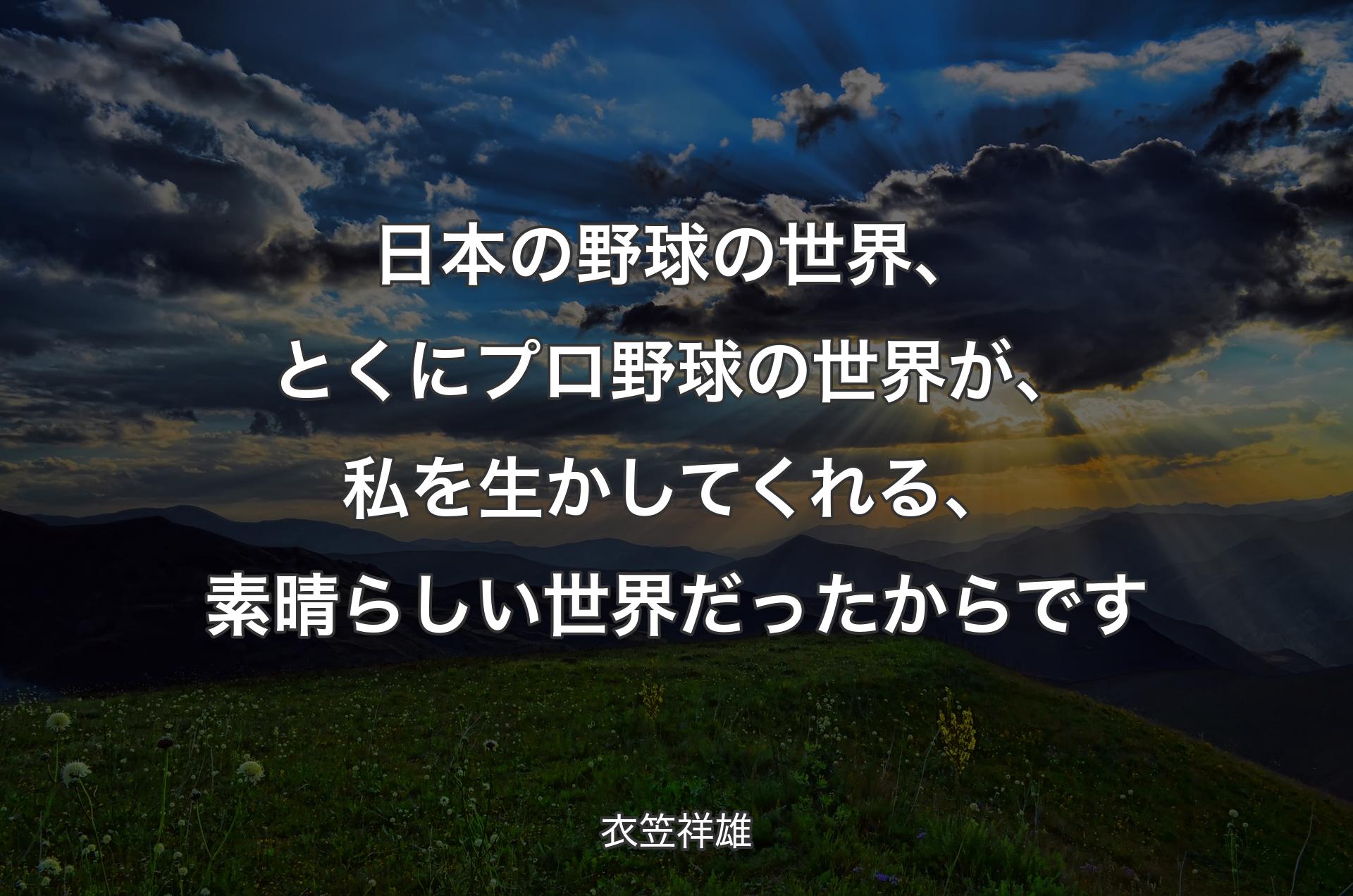 日本の野球の世界、とくにプロ野球の世界が、私を生かしてくれる、素晴らしい世界だったからです - 衣笠祥雄