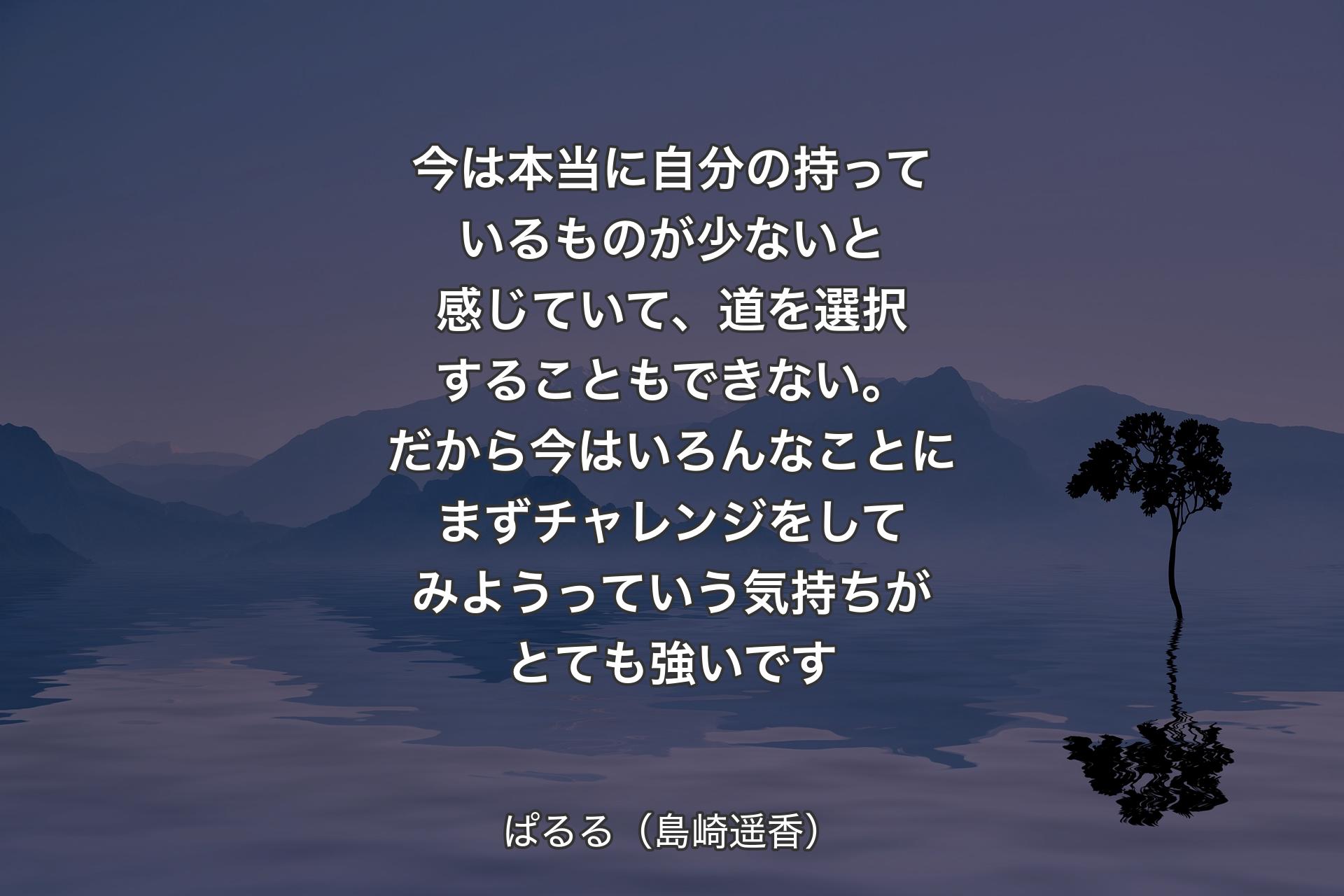 今は本当に自分の持っているものが少ないと感じていて、道を選択することもできない。だから今はいろんなことにまずチャレンジをしてみようっていう気持ちがとても強いです - ぱるる（島崎遥香）