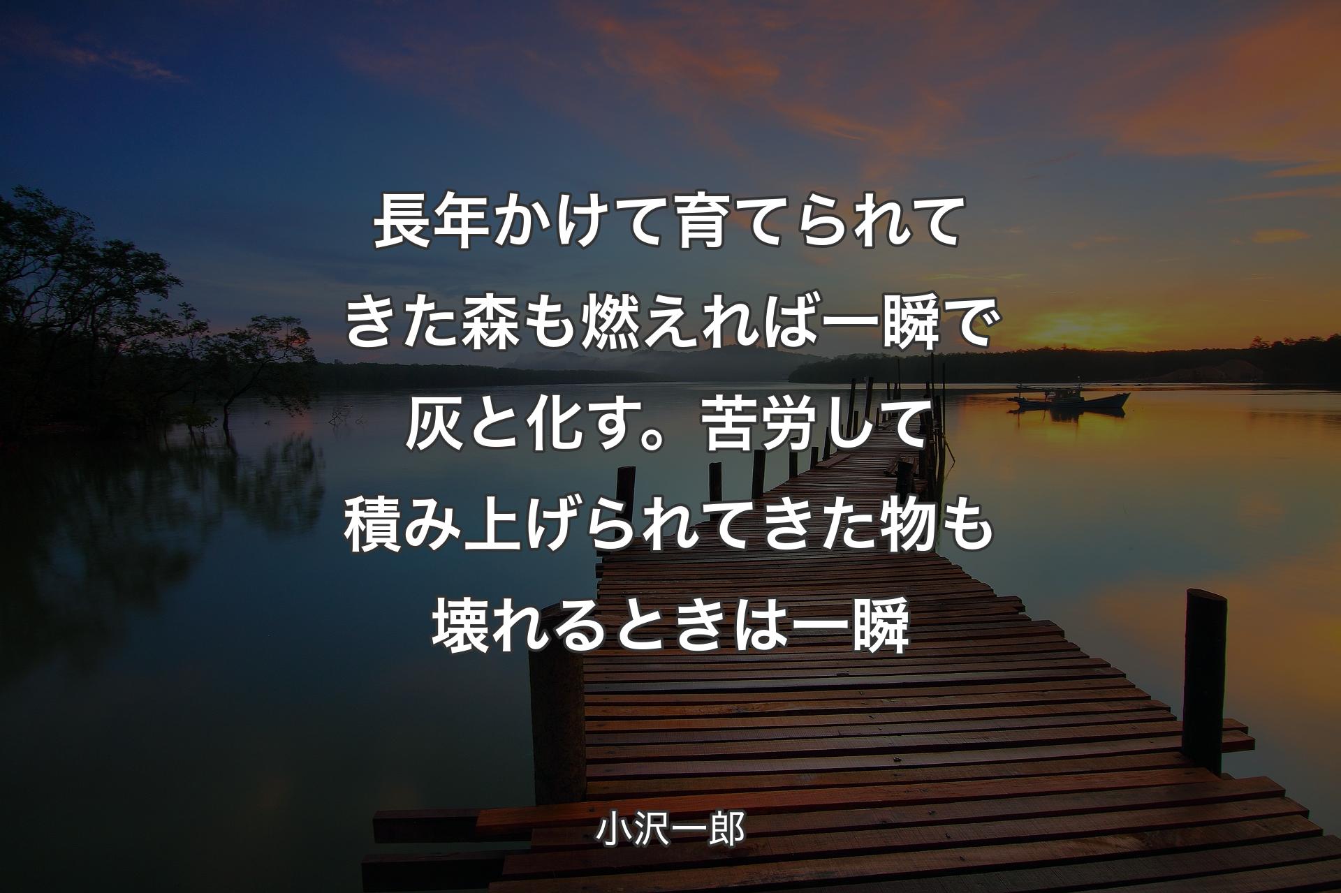 【背景3】長年かけて育てられてきた森も燃えれば一瞬で灰と化す。苦労して積み上げられてきた物も壊れるときは一瞬 - 小沢一郎