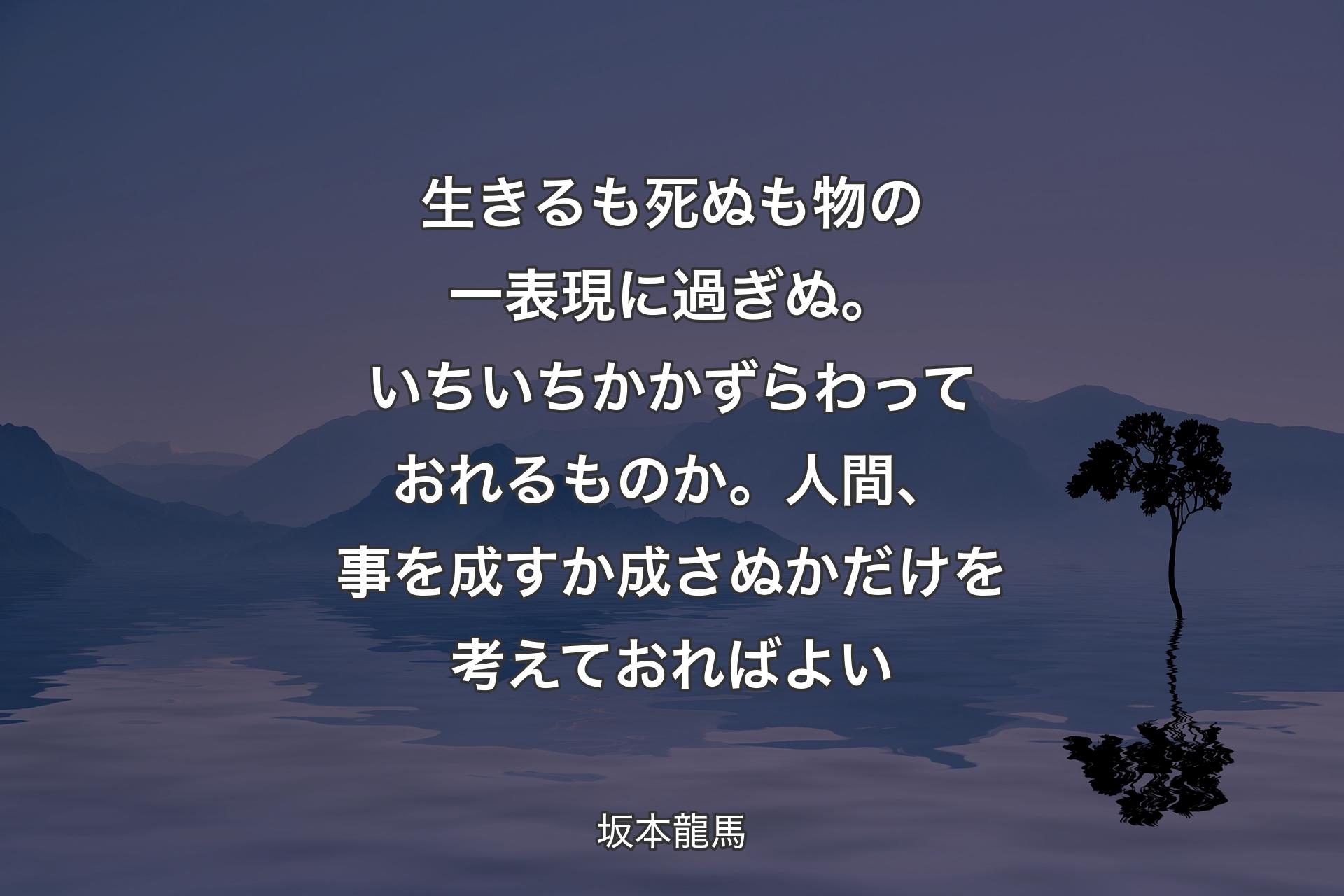 【背景4】生きるも死ぬも物の一表現に過ぎぬ。いちいちかかずらわって おれるものか。人間、事を成すか成さぬかだけを考えておればよい - 坂本龍馬