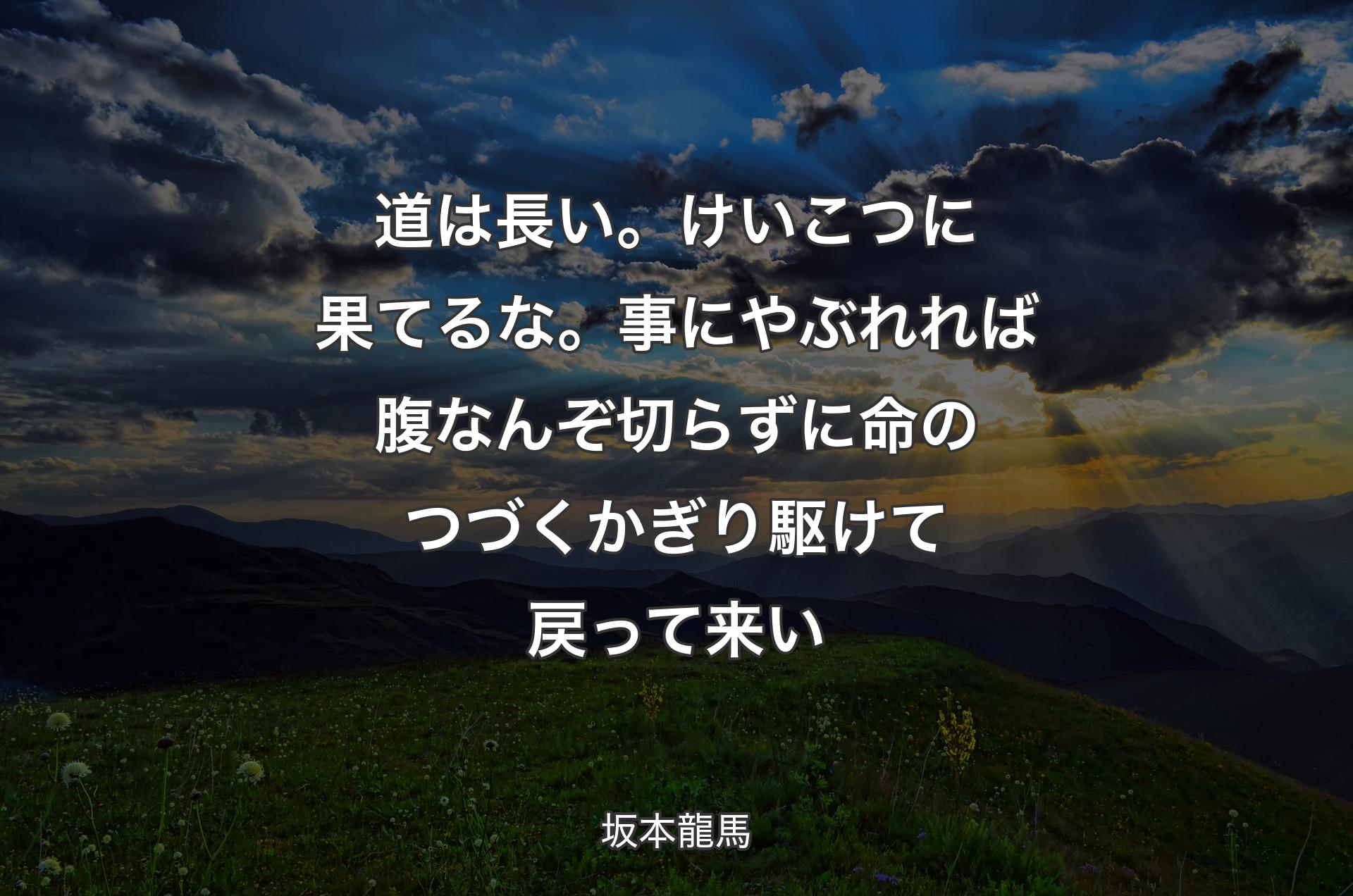 道は長い。けいこつに果てるな。事にやぶれれば腹なんぞ切らずに命のつづくかぎり駆けて戻って来い - 坂本龍馬