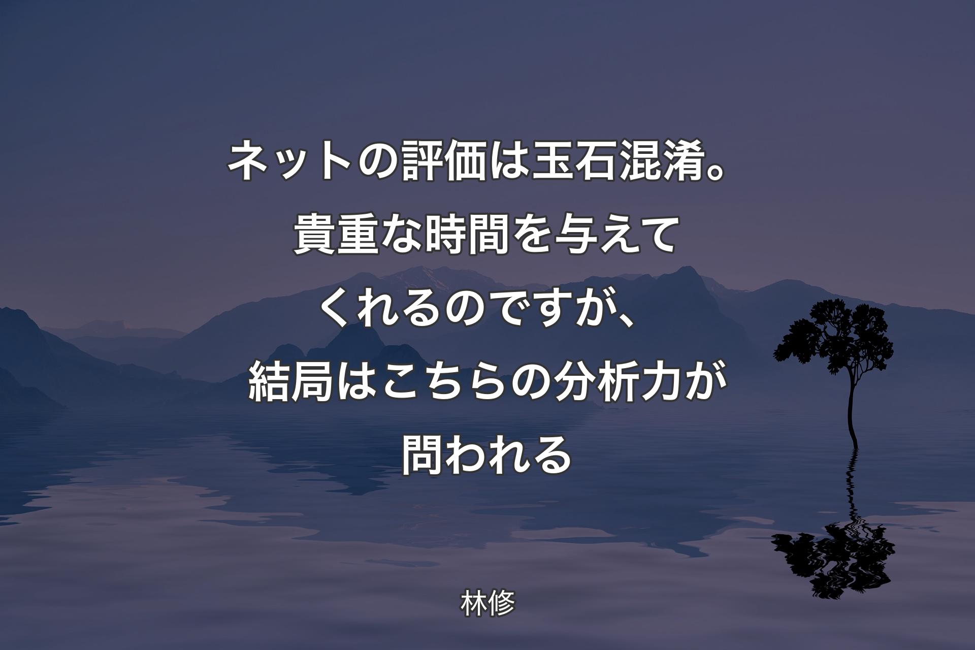 【背景4】ネットの評価は玉石混淆。貴重な時間を与えてくれるのですが、結局はこちらの分析力が問われる - 林修