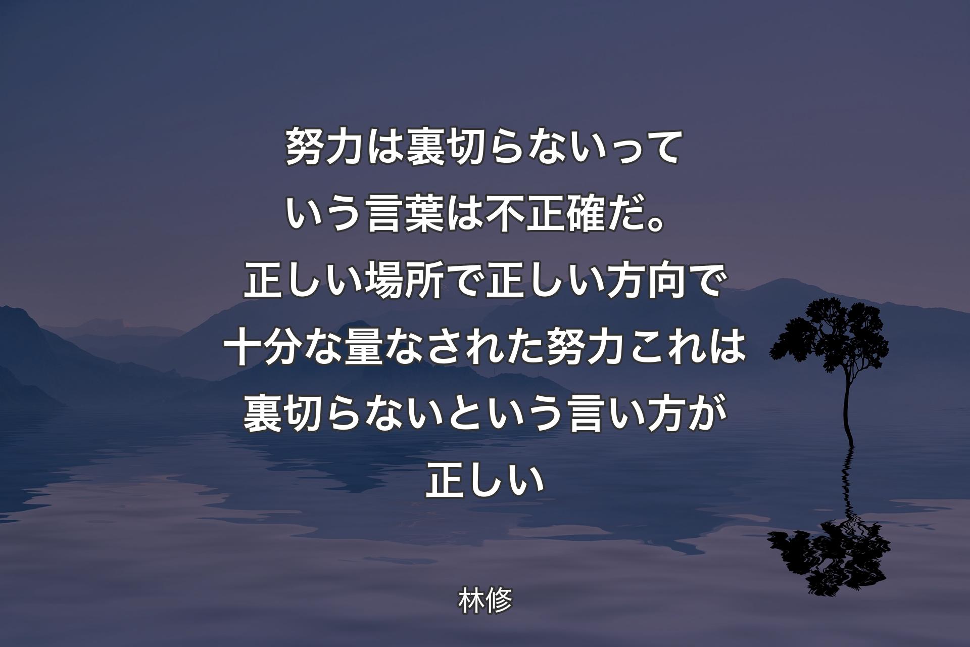 【背景4】努力は裏切らないっていう言葉は不正確だ。正しい場所で正しい方向で十分な量なされた努力これは裏切らないという言い方が正しい - 林修