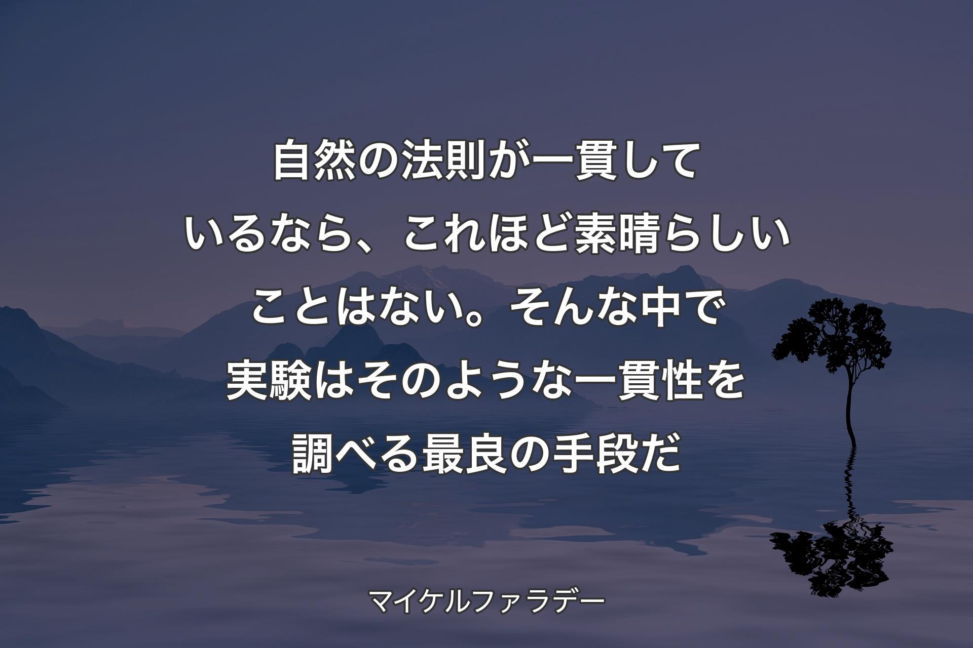 自然の法則が一貫しているなら、これほど素晴らしいことはない。そんな中で実験はそのような一貫性を調べる最良の手段だ - マイケルファラデー