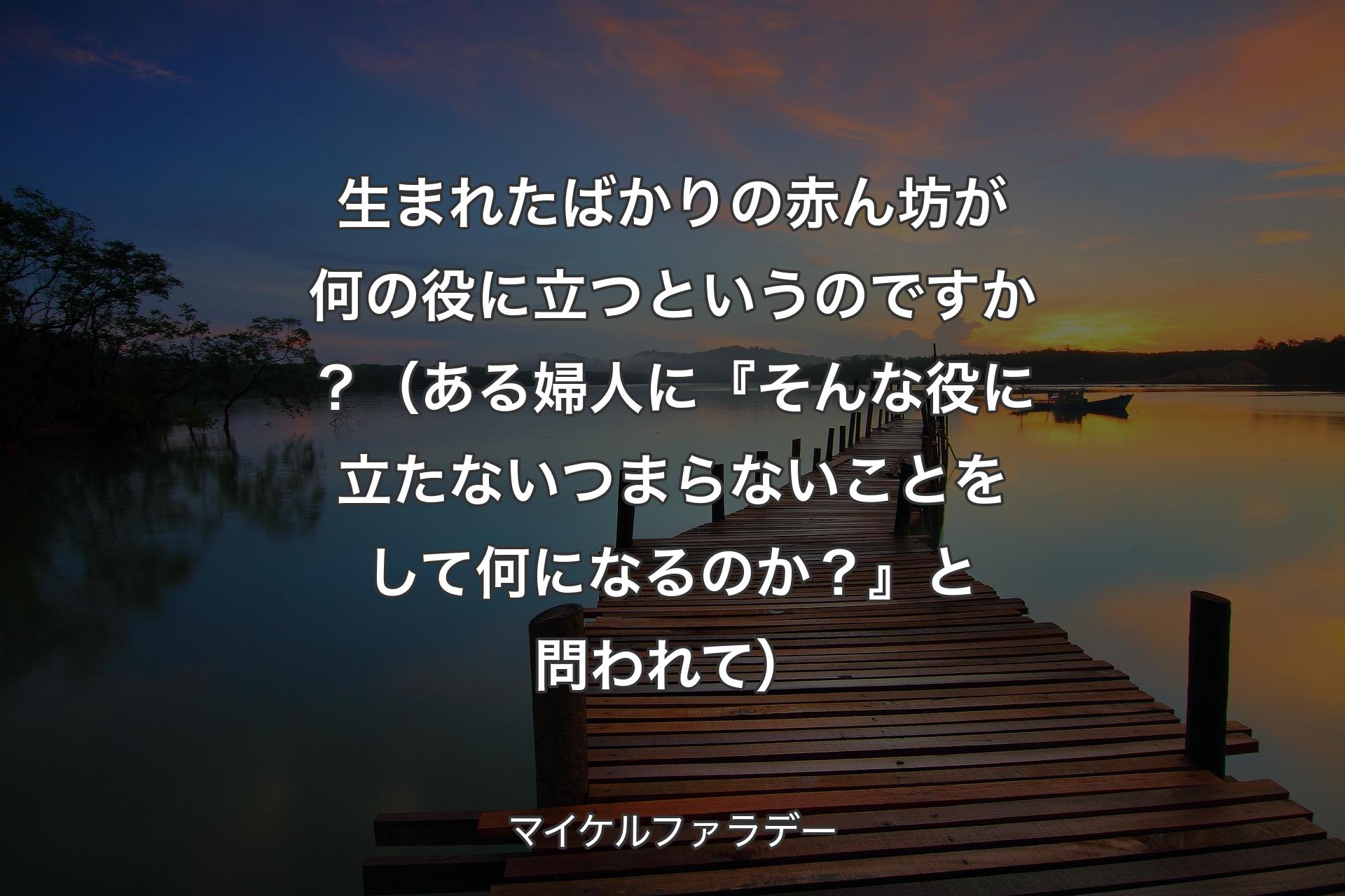 【背景3】生まれたばかりの赤ん坊が何の役に立つというのですか？（ある婦人に『そんな役に立たないつまらないことをして何になるのか？』と問われて） - マイケルファラデー