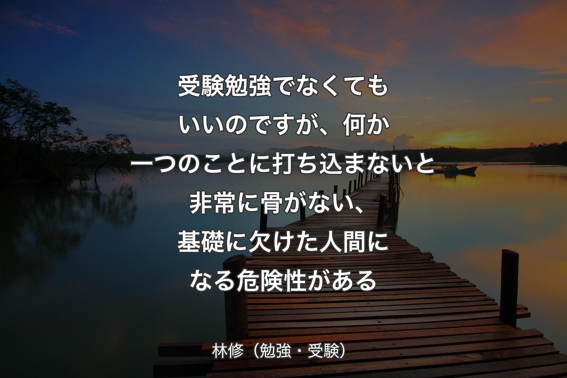 受験勉強でなくてもいいのですが、何か一つのことに打ち込まないと非常に骨がない、基礎に欠けた人間になる危険性がある - 林修（勉強・受験）