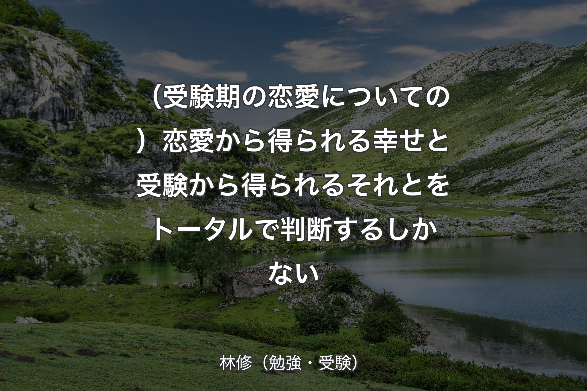 （受験期の恋愛についての）恋愛から得られる幸せと受験から得られるそれとをトータルで判断するしかない - 林修（勉強・受験）