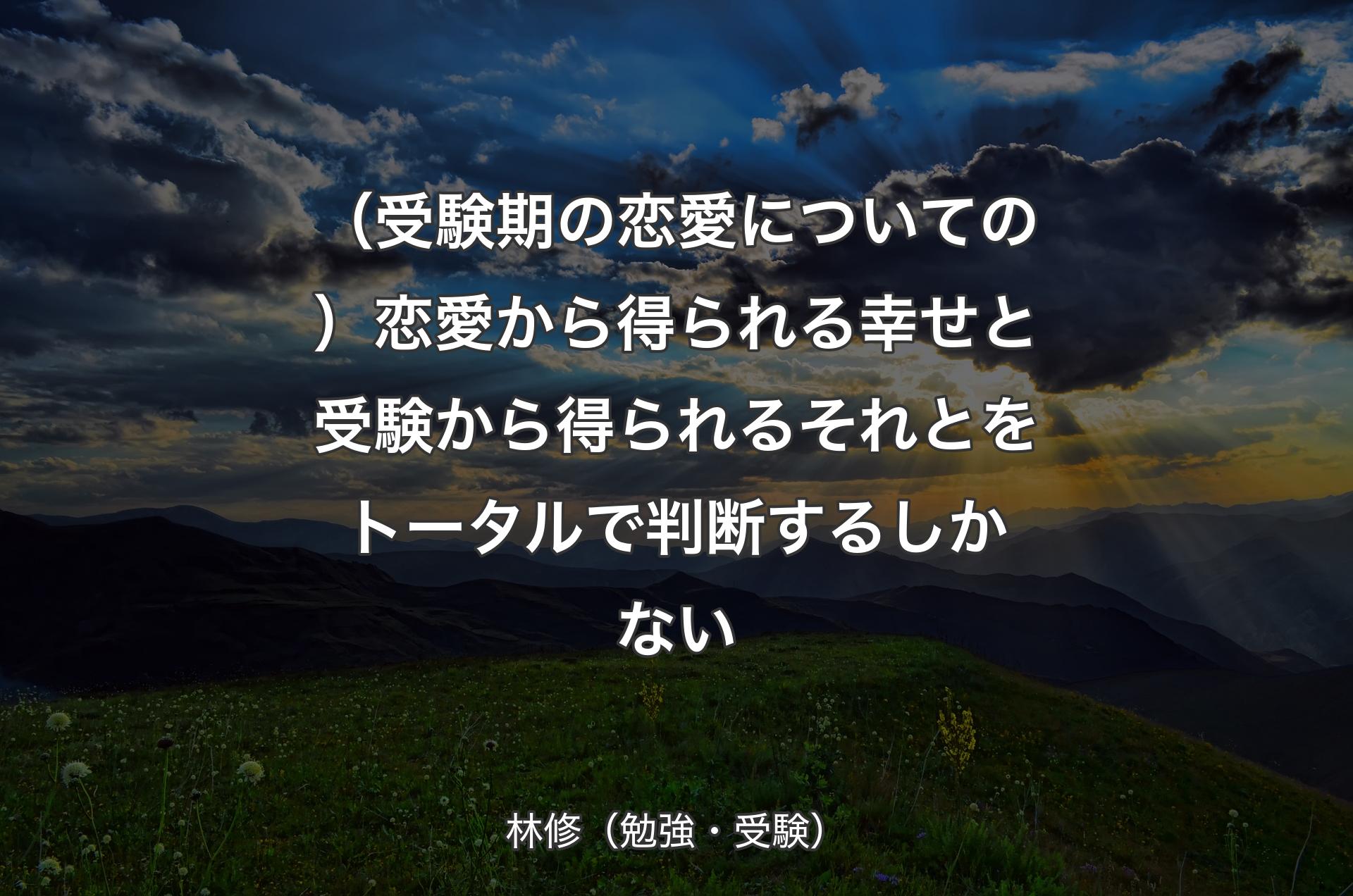 （受験期の恋愛についての）恋愛から得られる幸せと受験から得られるそれとをトータルで判断するしかない - 林修（勉強・受験）