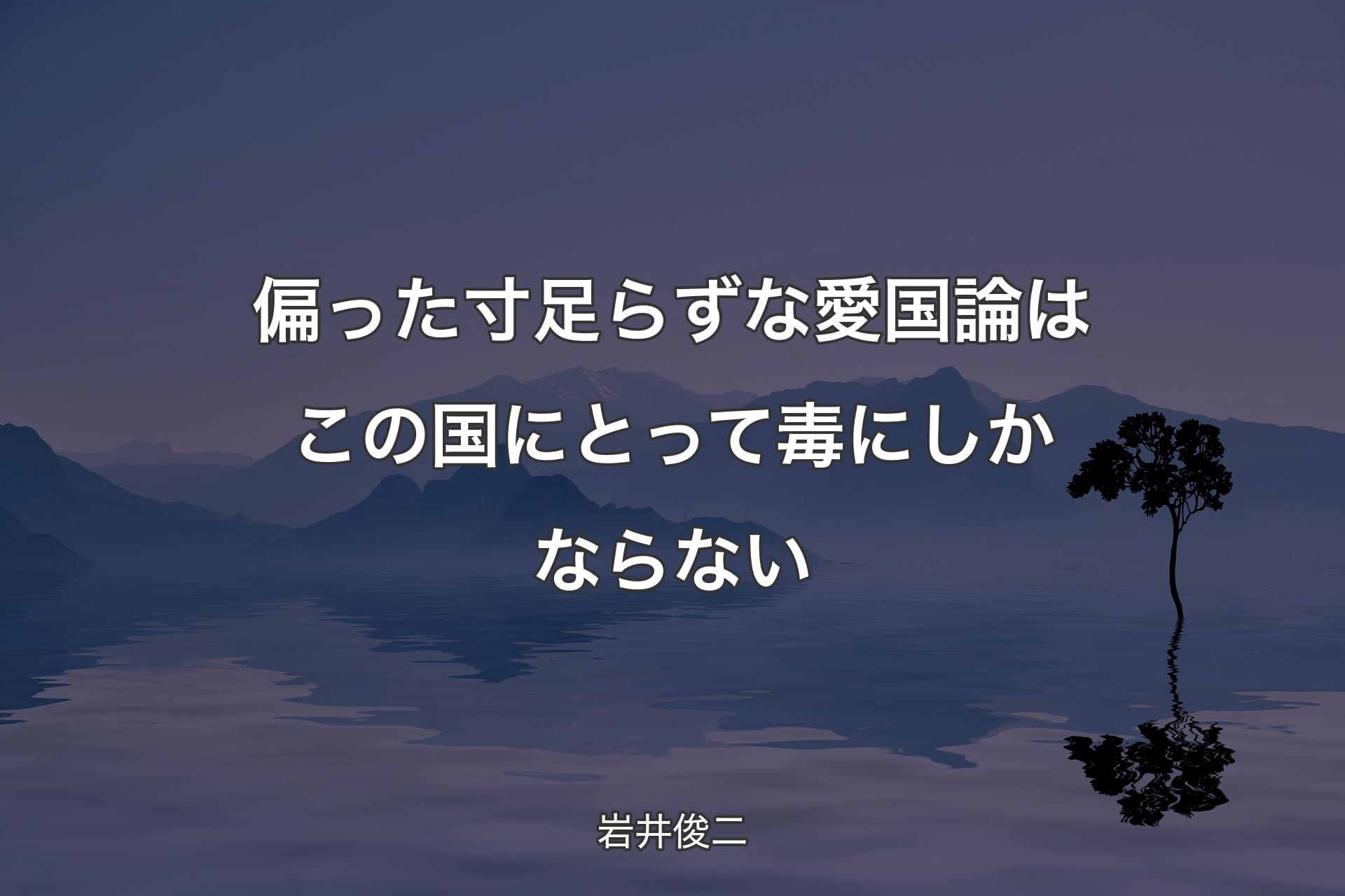 偏った寸足らずな愛国論はこの国にとって毒にしかならない - 岩井俊二