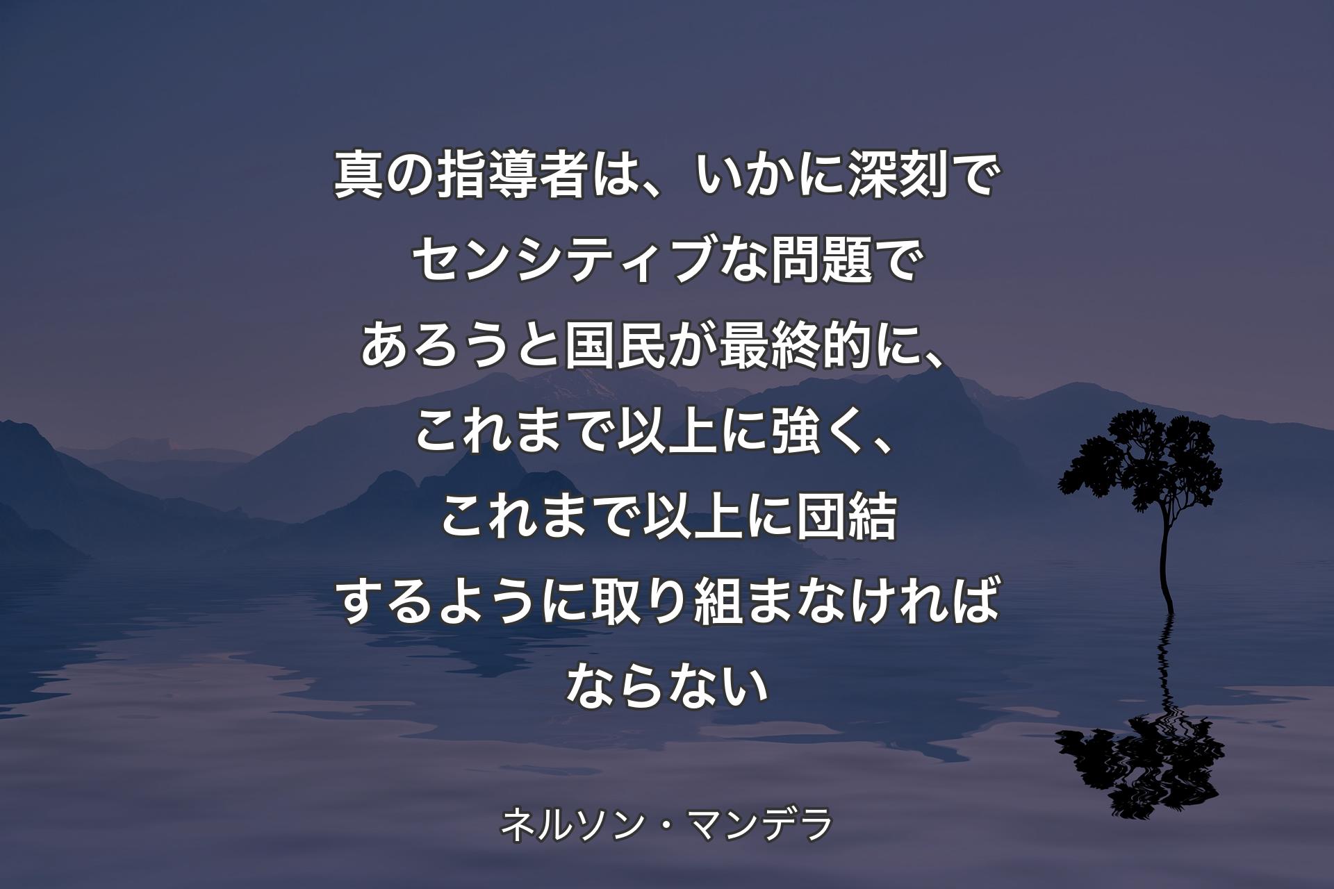 【背景4】真の指導者は、いかに深刻でセンシティブな問題であろうと国民が最終的に、これまで以上に強く、これまで以上に団結するように取り組まなければならない - ネルソン・マンデラ