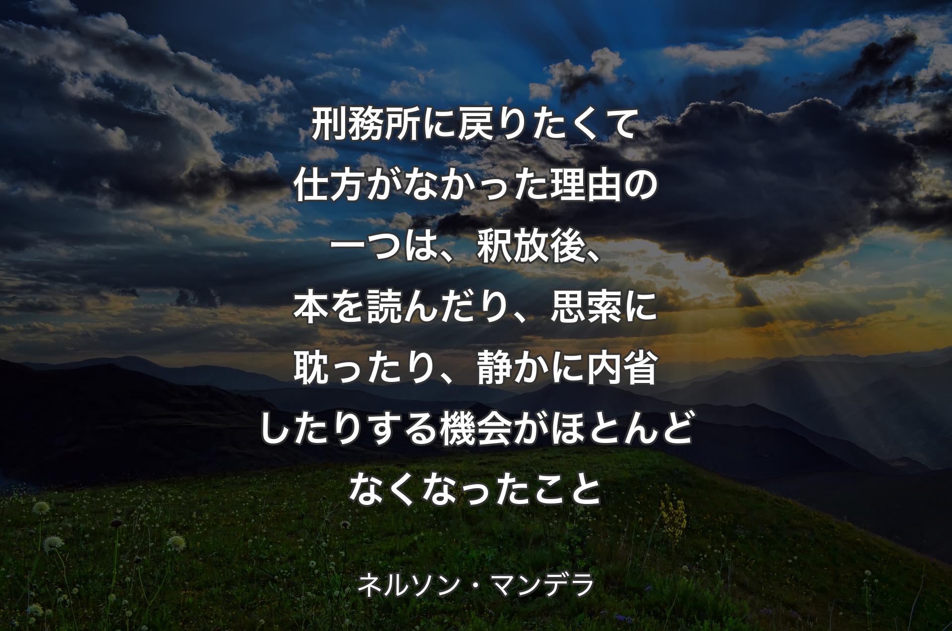 刑務所に戻りたくて仕方がなかった理由の一つは、釈放後、本を読んだり、思索に耽ったり、静かに内省したりする機会がほとんどなくなったこと - ネルソン・マンデラ