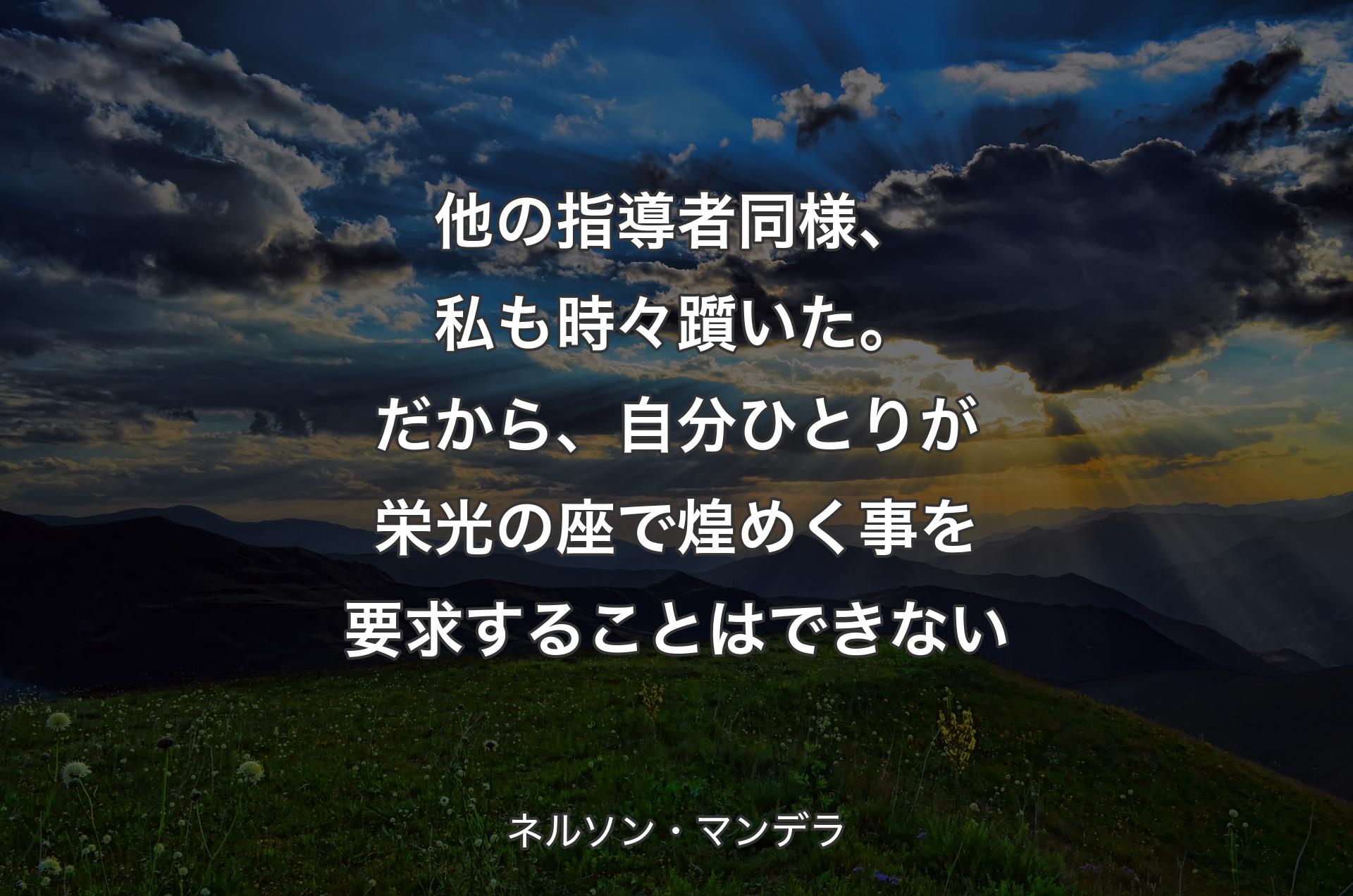 他の指導者同様、私も時々躓いた。だから、自分ひとりが栄光の座で煌めく事を要求することはできない - ネルソン・マンデラ