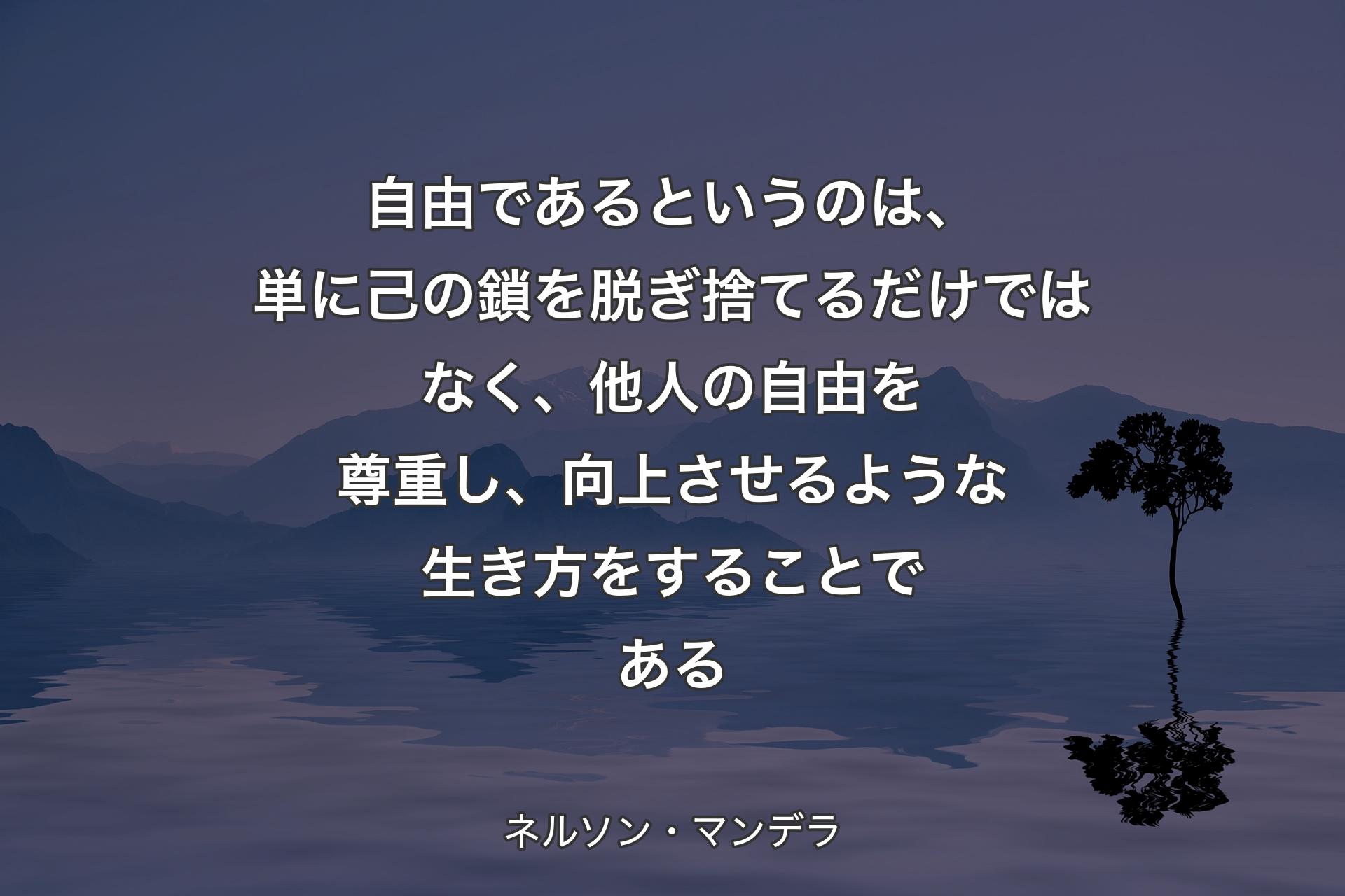 自由であるというのは、単に己の鎖を脱ぎ捨てるだけではなく、他人の自由を尊重し、向上させるような生き方をすることである - ネルソン・マンデラ