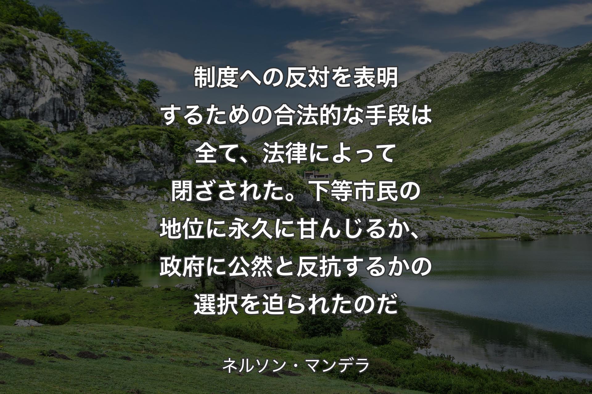 【背景1】制度への反対を表明するための合法的な手段は全て、法律によって閉ざされた。下等市民の地位に永久に甘んじるか、政府に公然と反抗するかの選択を迫られたのだ - ネルソン・マンデラ