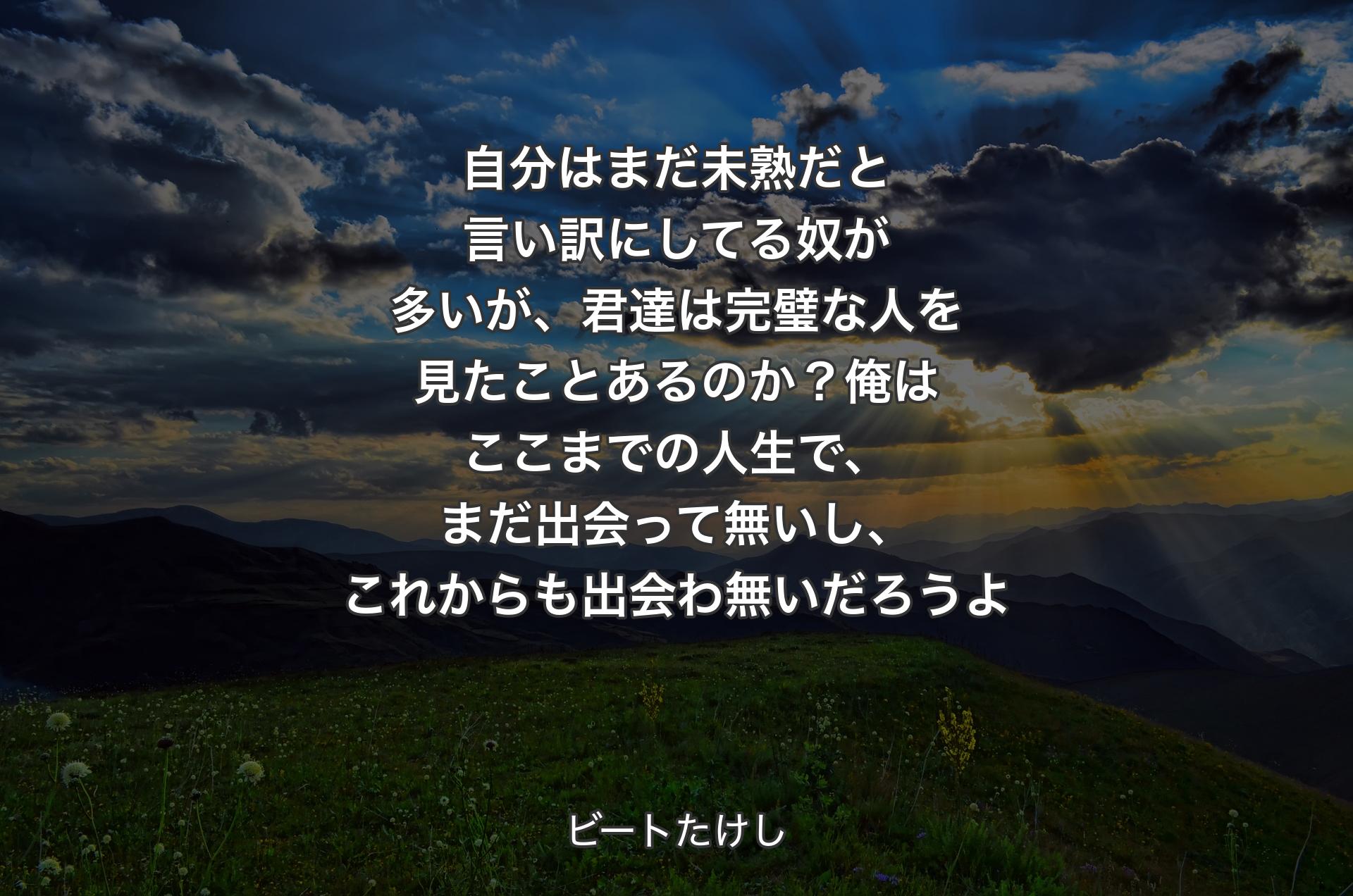 自分はまだ未熟だと言い訳にしてる奴が多いが、君達は完璧な人を見たことあるのか？俺はここまでの人生で、まだ出会って無いし、これからも出会わ無いだろうよ - ビートたけし