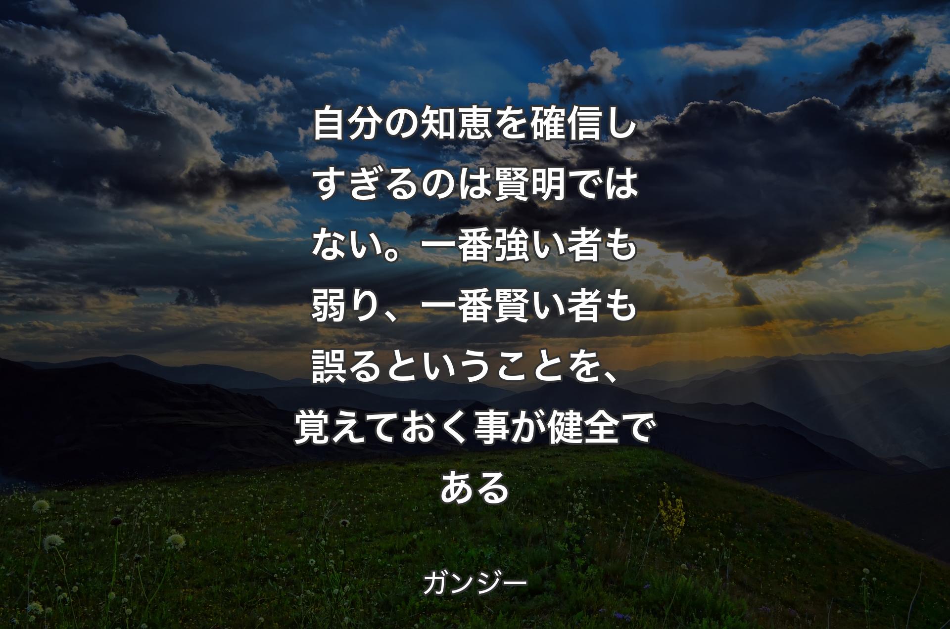 自分の知恵を確信しすぎるのは賢明ではない。一番強い者も弱り、一番賢い者も誤るということを、覚えておく事が健全である - ガンジー