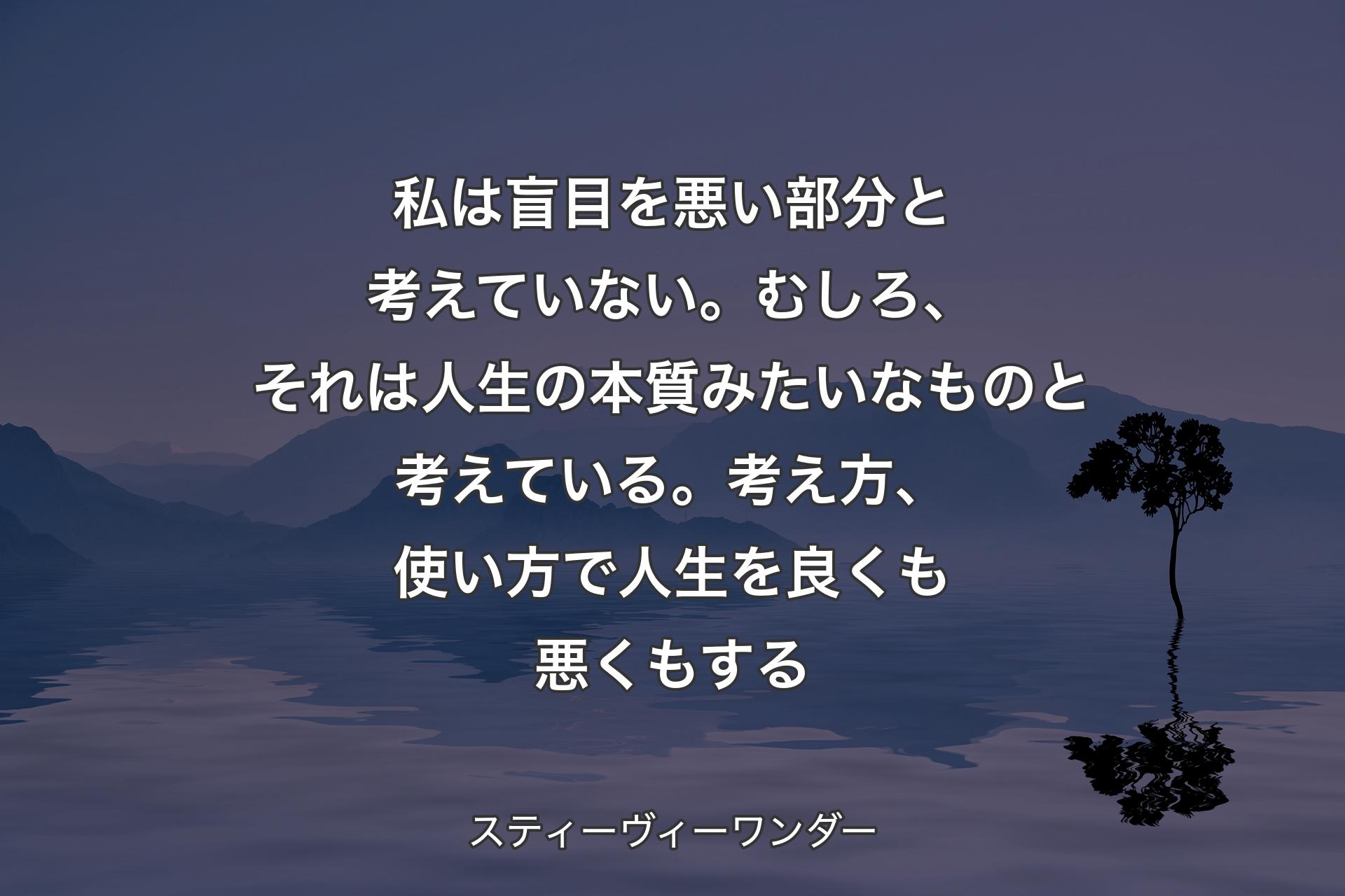 私は盲目を悪い部分と考えていない。むしろ、それは人生の本質みたいなものと考えている。考え方、使い方で人生を良くも悪くもする - スティーヴィーワンダー