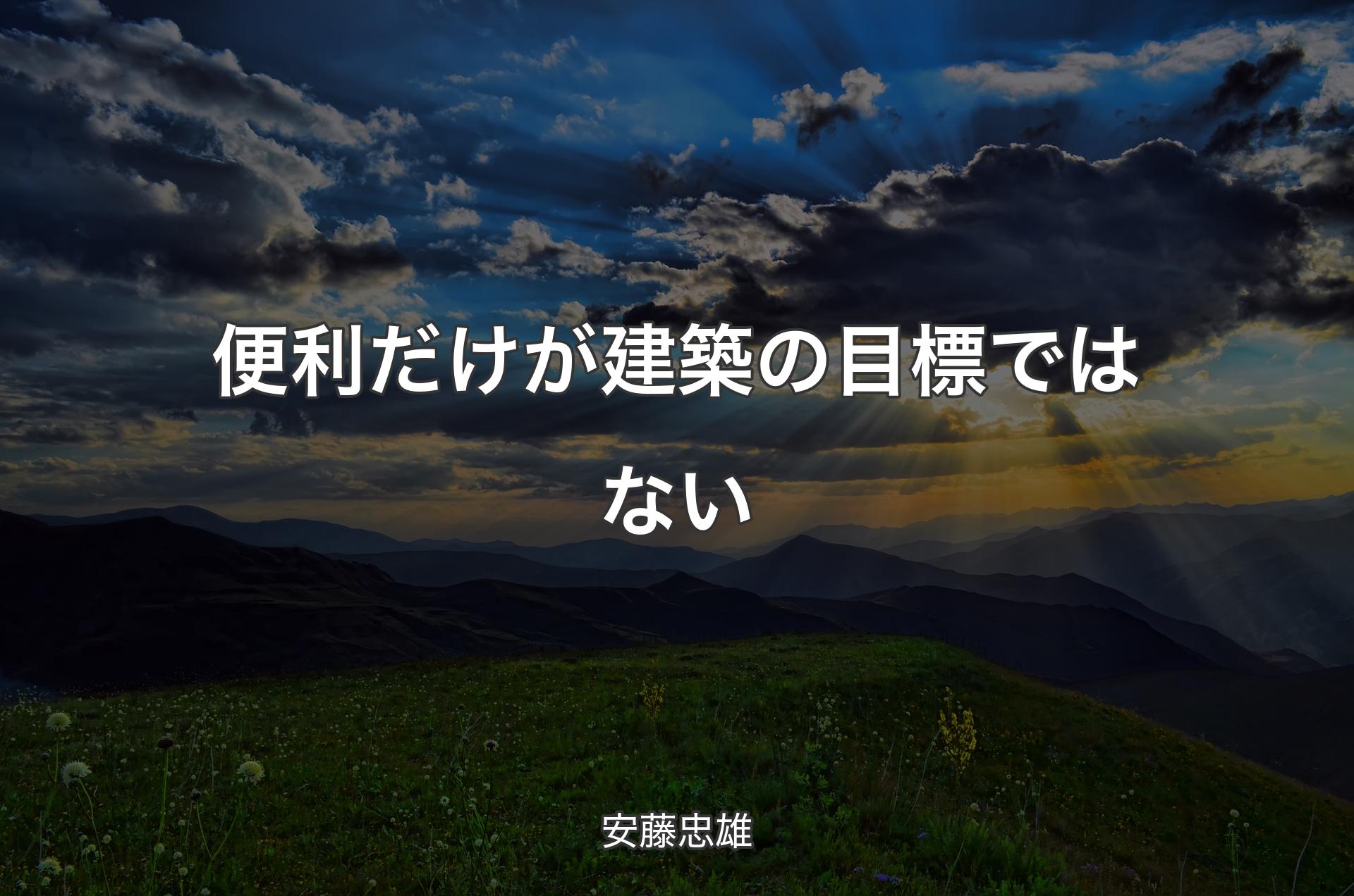 便利だけが建築の目標ではない - 安藤忠雄