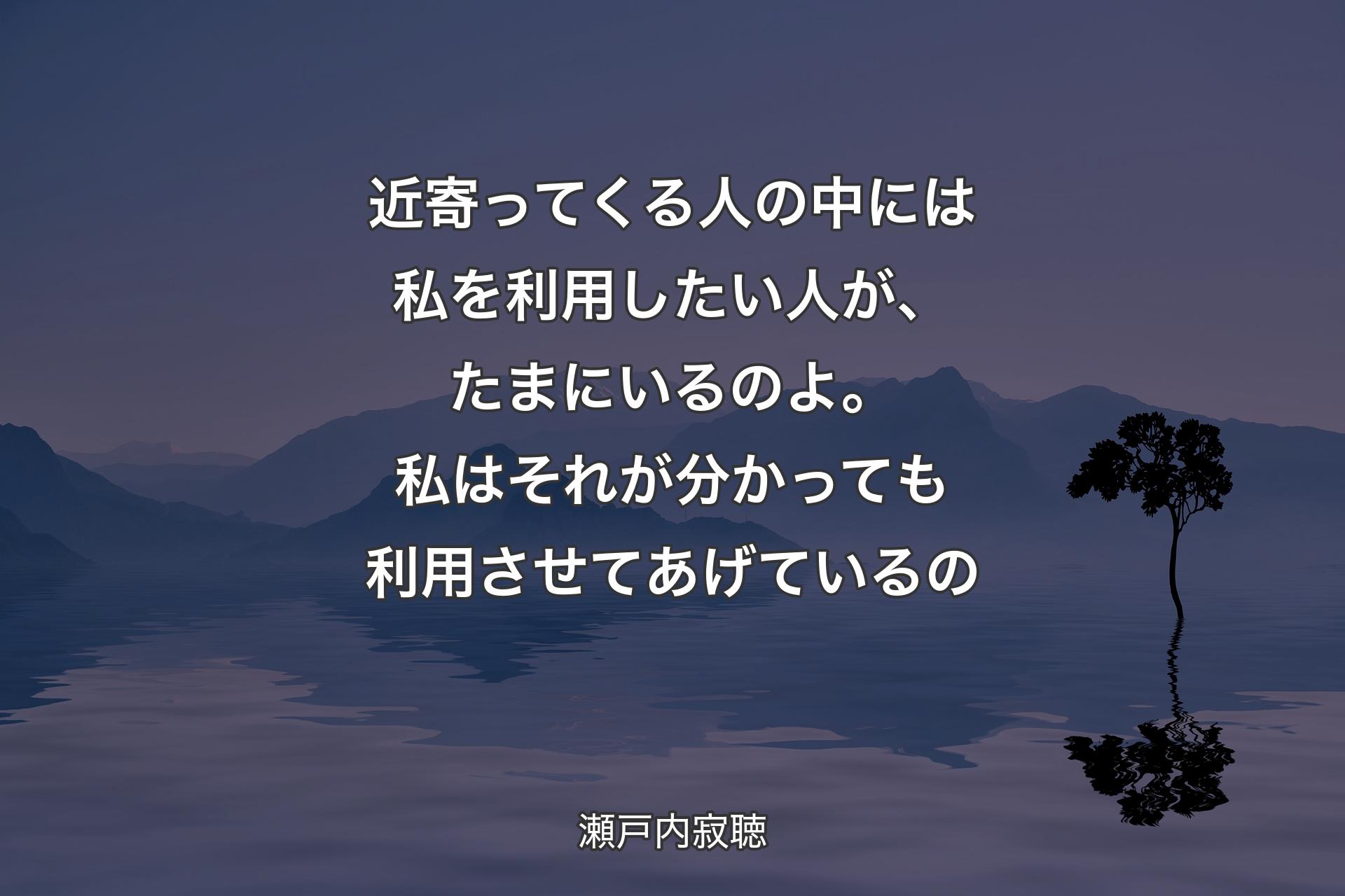 【背景4】近寄ってくる人の中には私を利用したい人が、たまにいるのよ。私はそれが分かっても利用させてあげているの - 瀬戸内寂聴