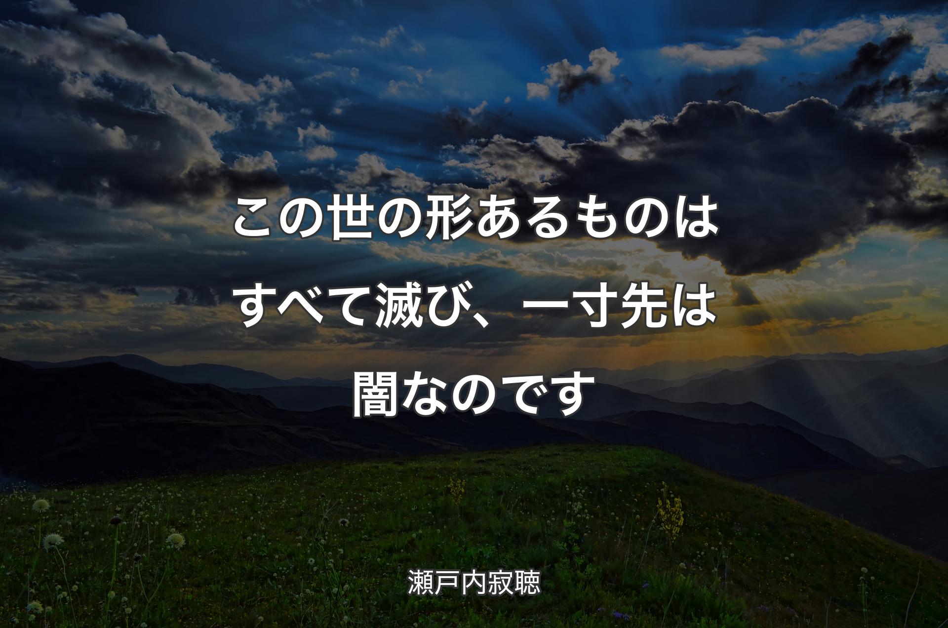 この世の形あるものはすべて滅び、一寸先は闇なのです - 瀬戸内寂聴