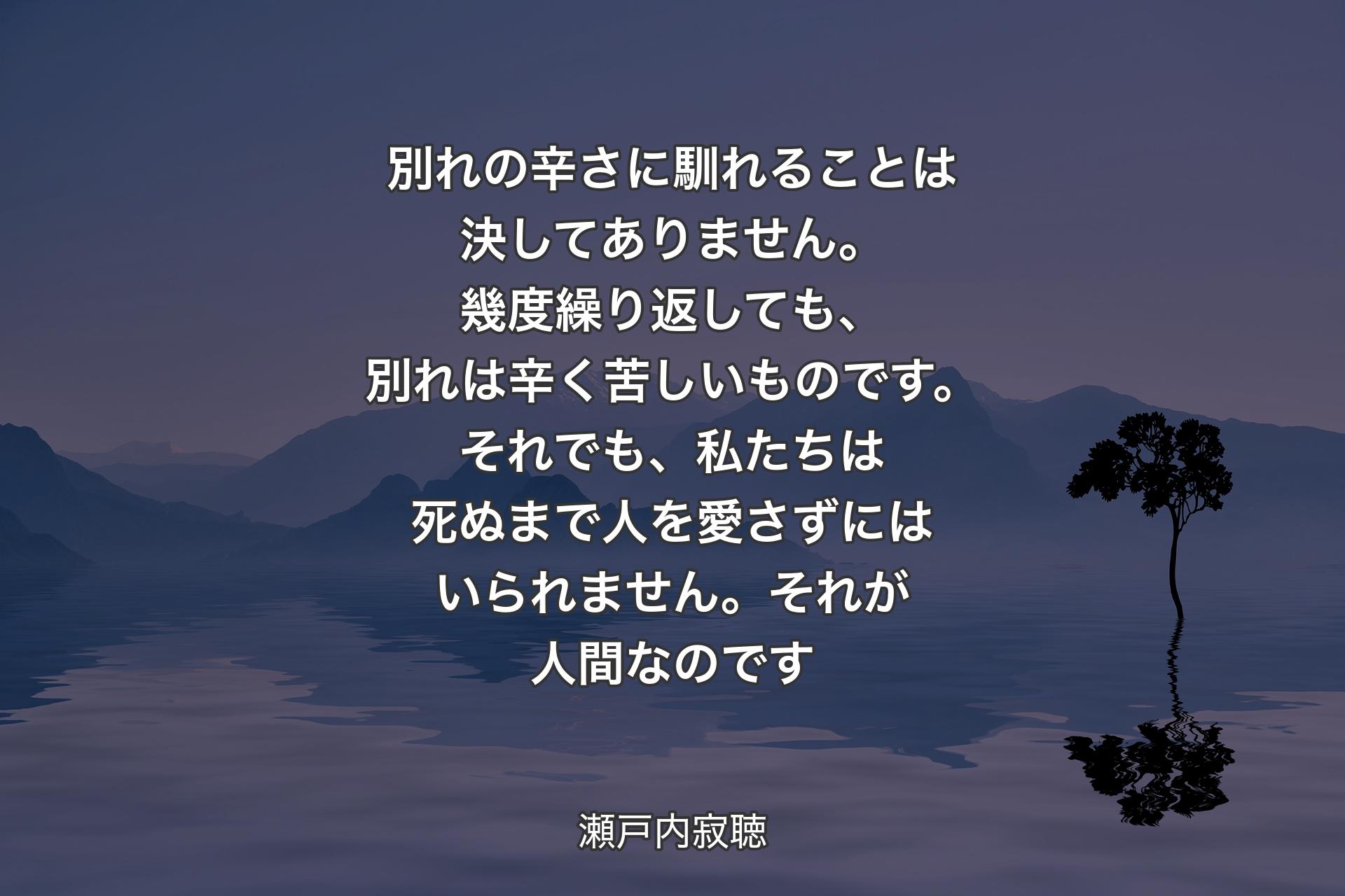 【背景4】別れの辛さに馴れることは決してありません。幾度繰り返しても、別れは辛く苦しいものです。それでも、私たちは死ぬまで人を愛さずにはいられません。それが人間なのです - 瀬戸内寂聴