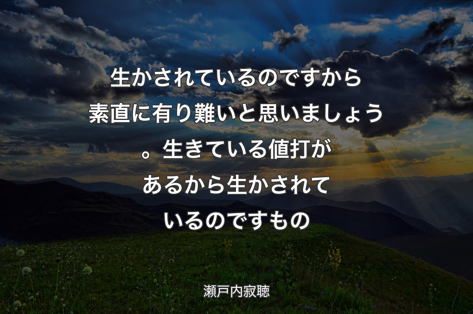 生かされているのですから素直に有り難いと思いましょう。生きている値打があるから生かされているのですもの - 瀬戸内寂聴