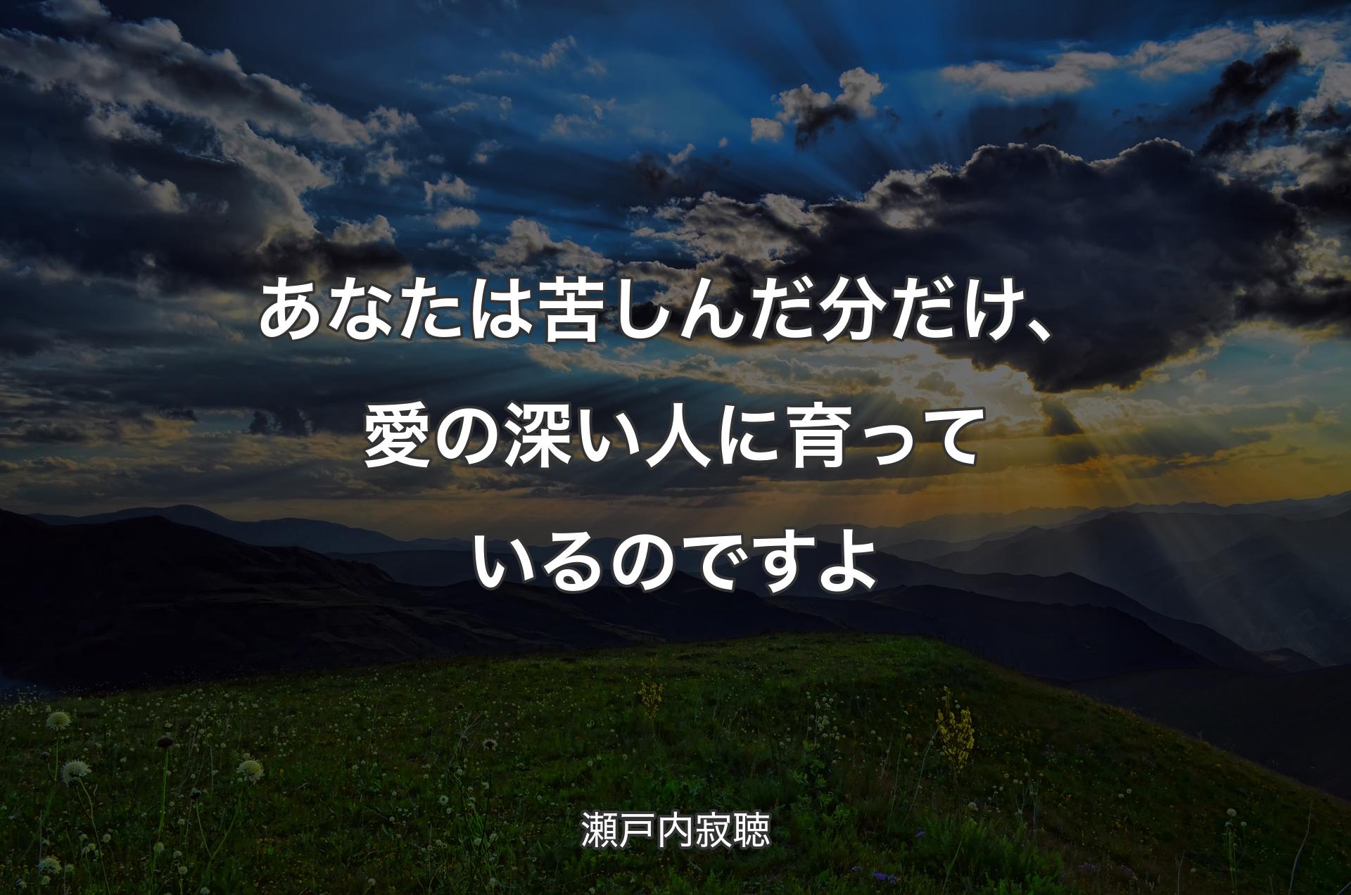 あなたは苦しんだ分だけ、愛の深い人に育っているのですよ - 瀬戸内寂聴