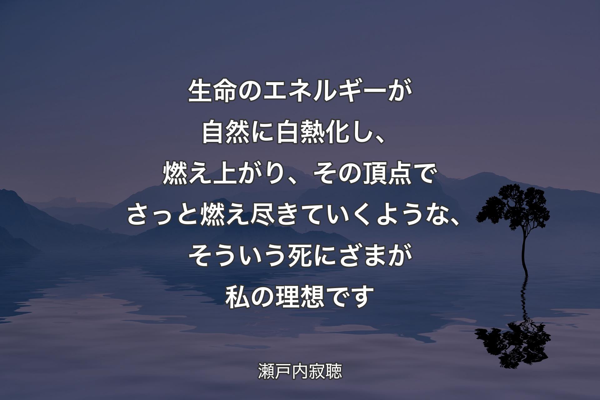 生命のエネルギーが自然に白熱化し、燃え上がり、その頂点でさっと燃え尽きていくような、そういう死にざまが私の理想です - 瀬戸内寂聴