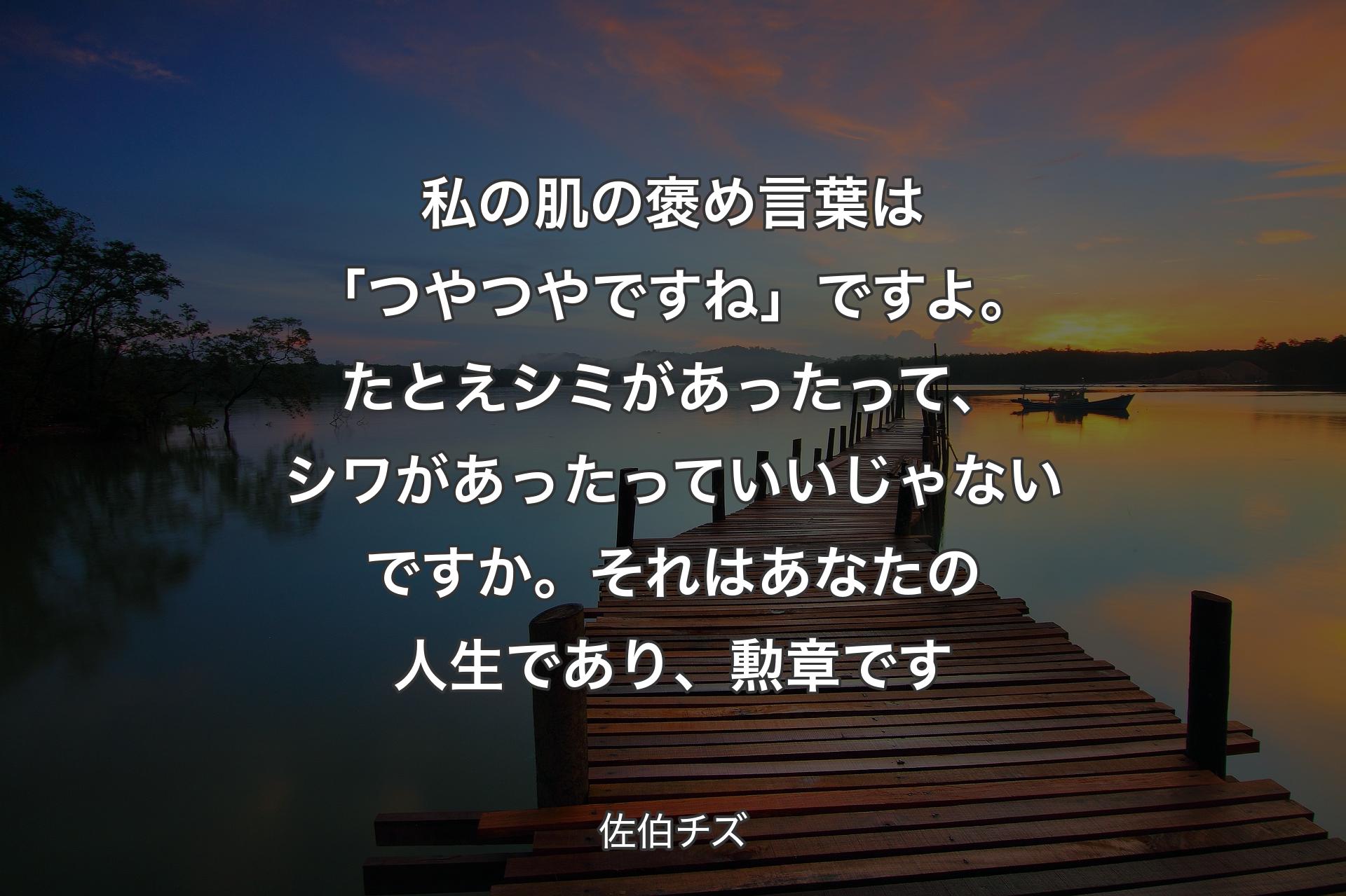 私の肌の褒め言葉は「つやつやですね」ですよ。たとえシミがあったって、シワがあったっていいじゃないですか。それはあなたの人生であり、勲章です - 佐伯チズ