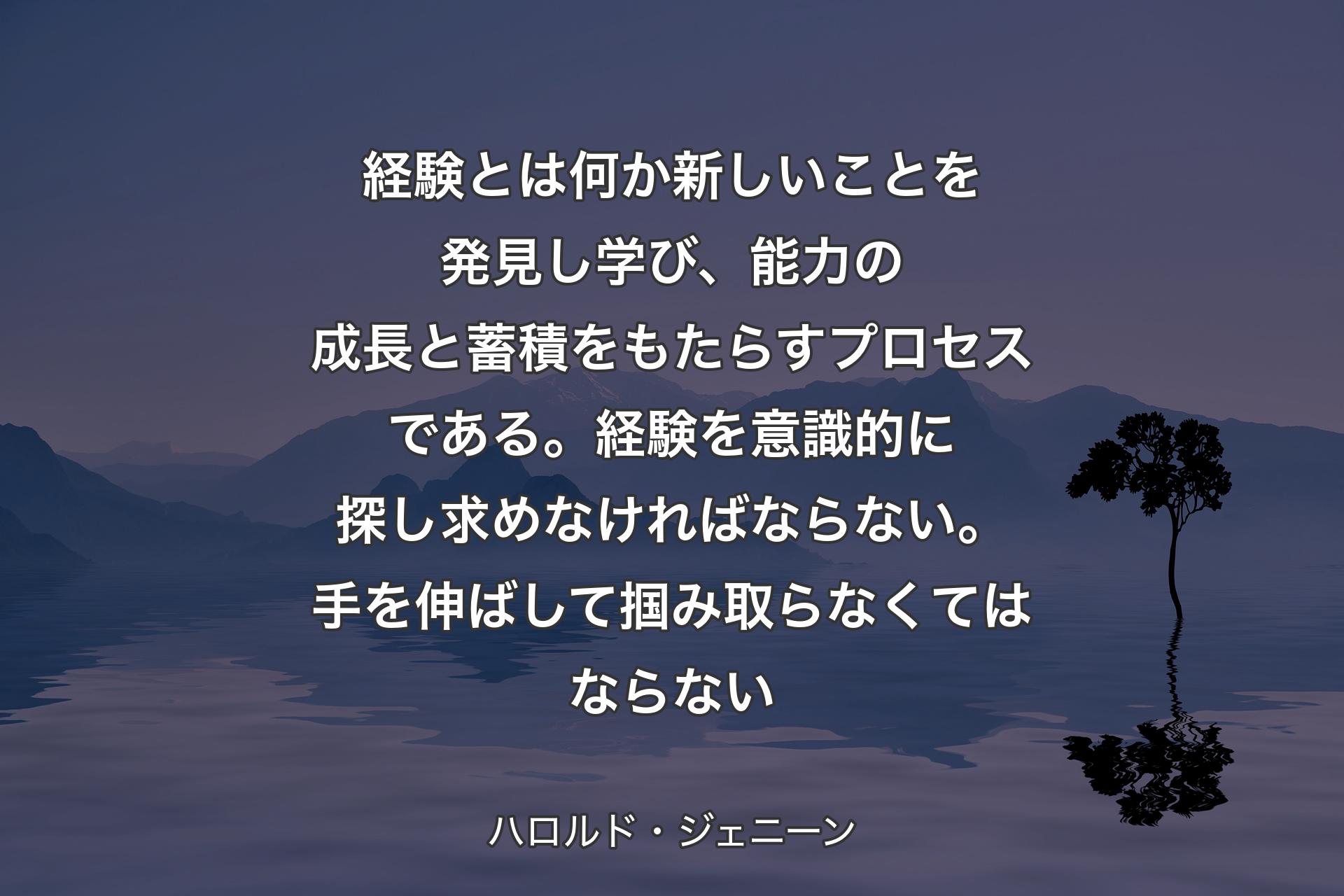 【背景4】経験とは何か新しいことを発見し学び、能力の成長と蓄積をもたらすプロセスである。経験を意識的に探し求めなければならない。手を伸ばして掴み取らなくてはならない - ハロルド・ジェニーン