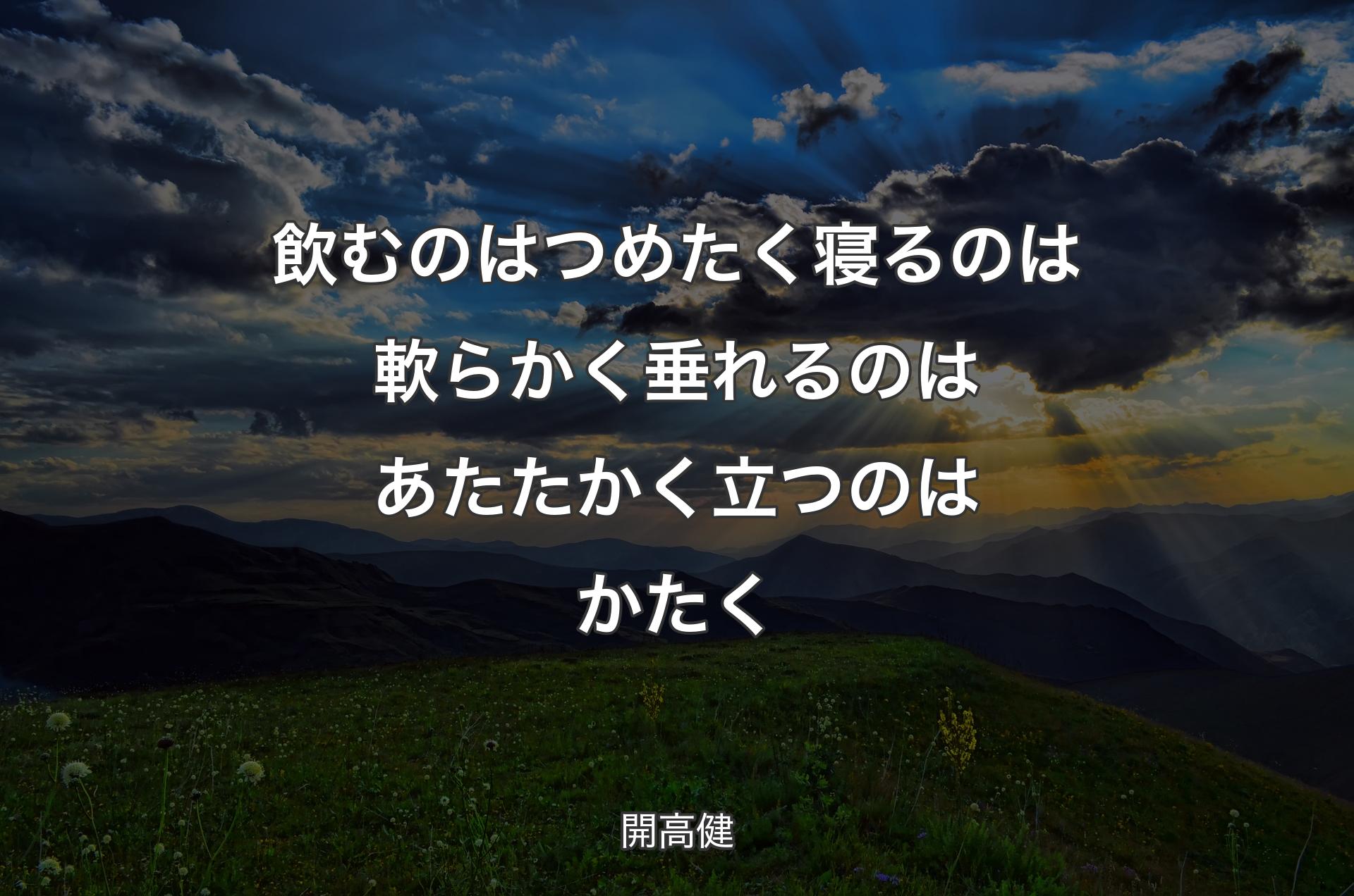 飲むのはつめたく 寝るのは軟らかく 垂れるのはあたたかく 立つのはかたく - 開高健