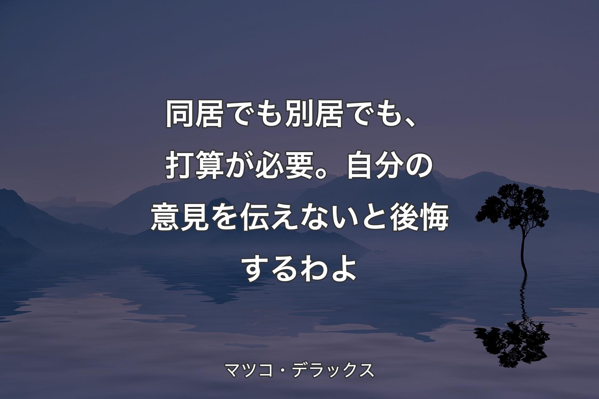 【背景4】同居でも別居でも、打算が必要。自分の意見を伝えないと後悔するわよ - マツコ・デラックス