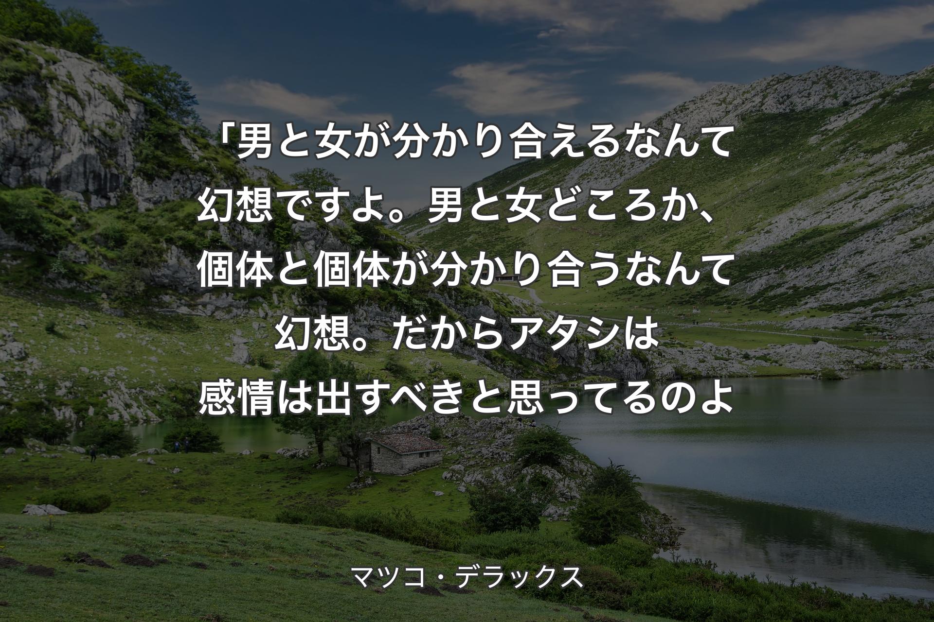 【背景1】「男と女が分かり合えるなんて幻想ですよ。男と女どころか、個体と個体が分かり合うなんて幻想。だからアタシは感情は出すべきと思ってるのよ - マツコ・デラックス