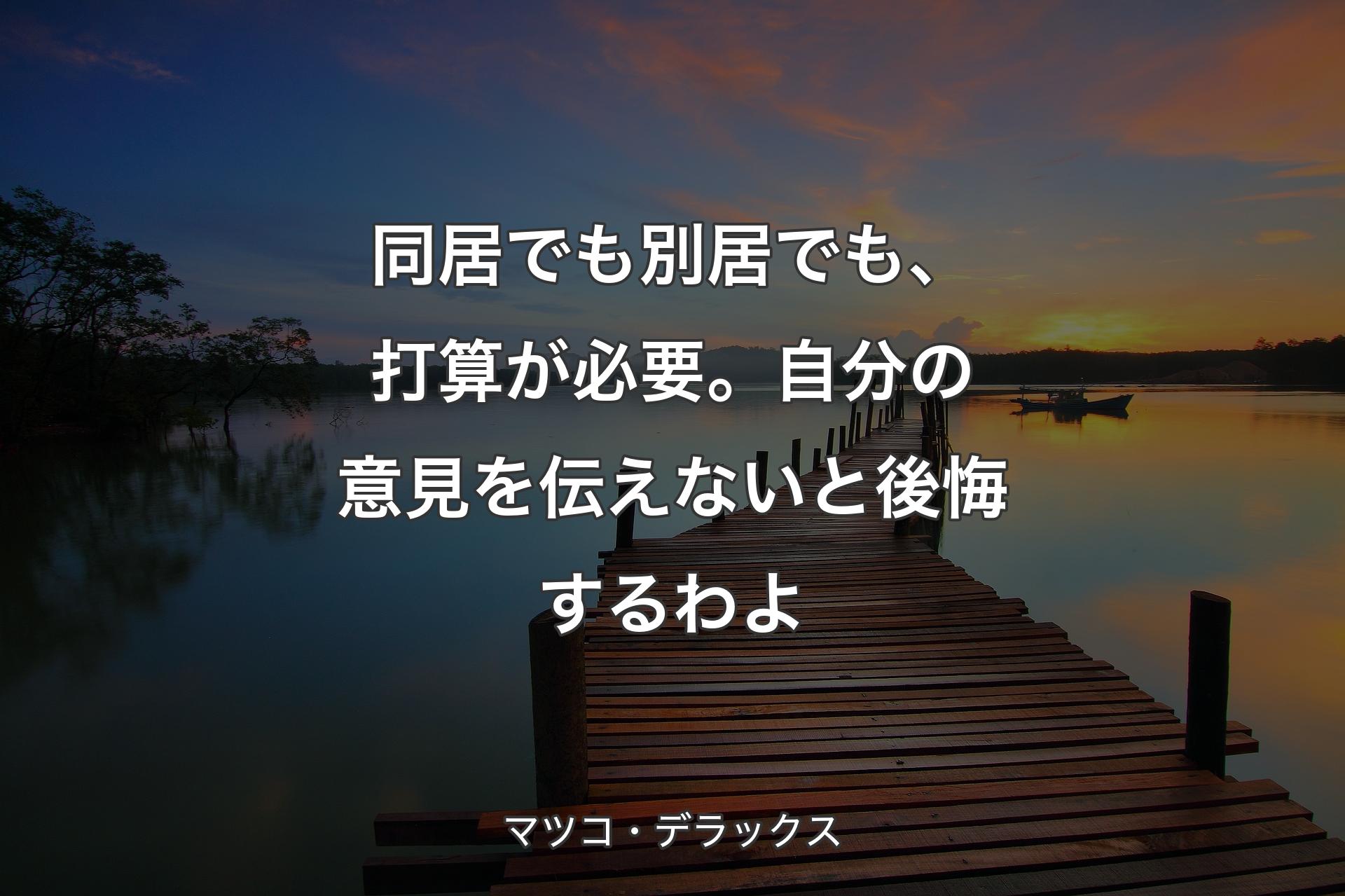 【背景3】同居でも別居でも、打算が必要。自分の意見を伝えないと後悔するわよ - マツコ・デラ��ックス