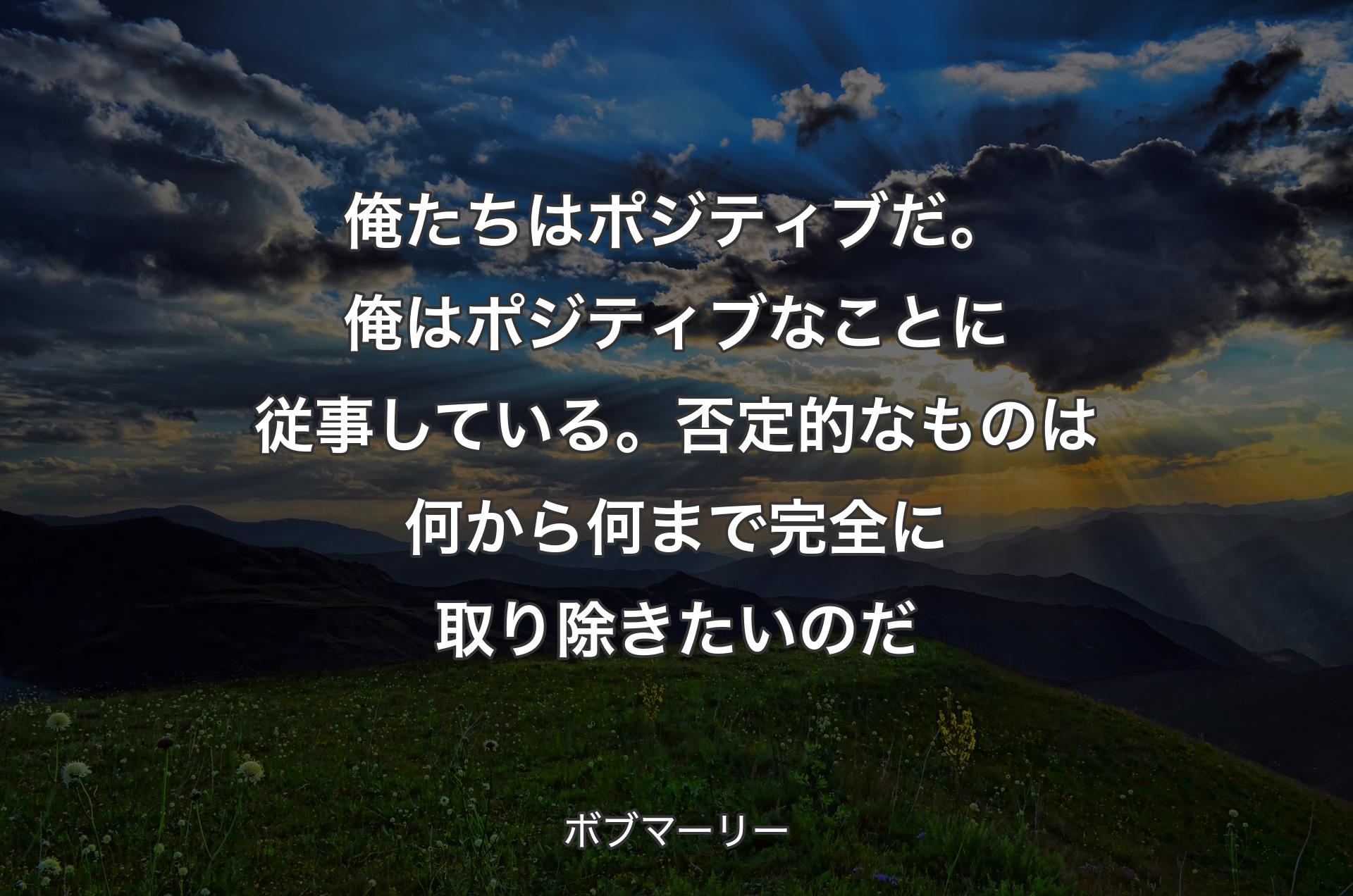 俺たちはポジティブだ。俺はポジティブなことに従事している。否定的なものは何から何まで完全に取り除きたいのだ - ボブマーリー