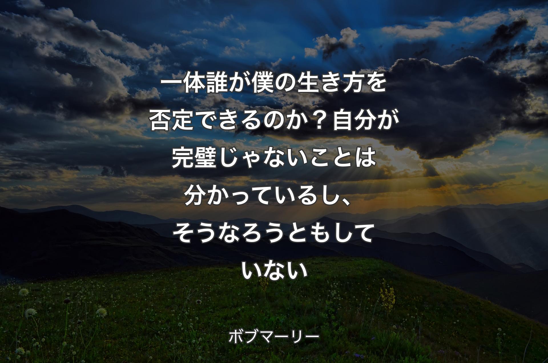 一体誰が僕の生き方を否定できるのか？自分が完璧じゃないことは分かっているし、そうなろうともしていない - ボブマーリー