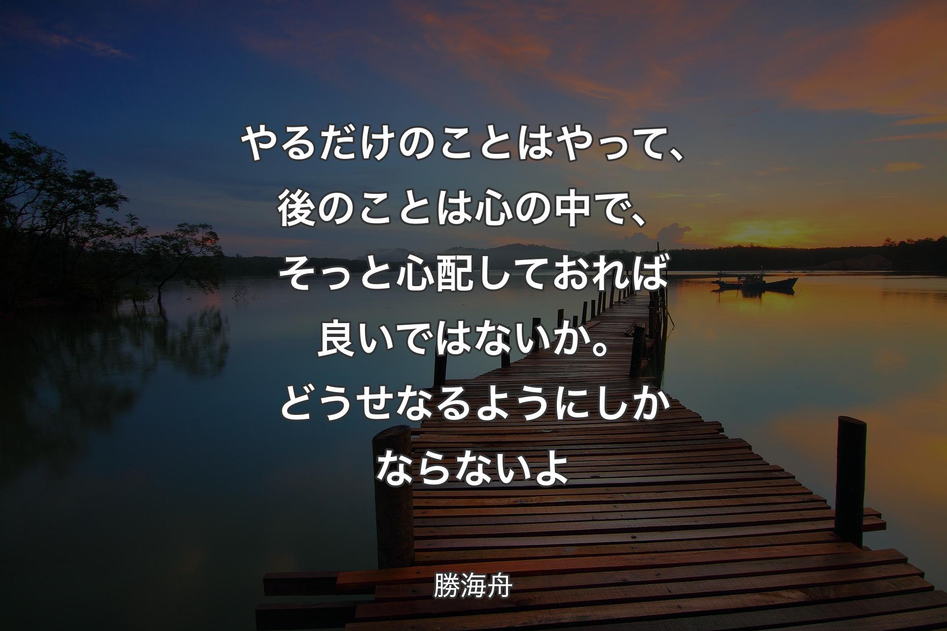 やるだけのことはやっ��て、後のことは心の中で、そっと心配しておれば良いではないか。どうせなるようにしかならないよ - 勝海舟