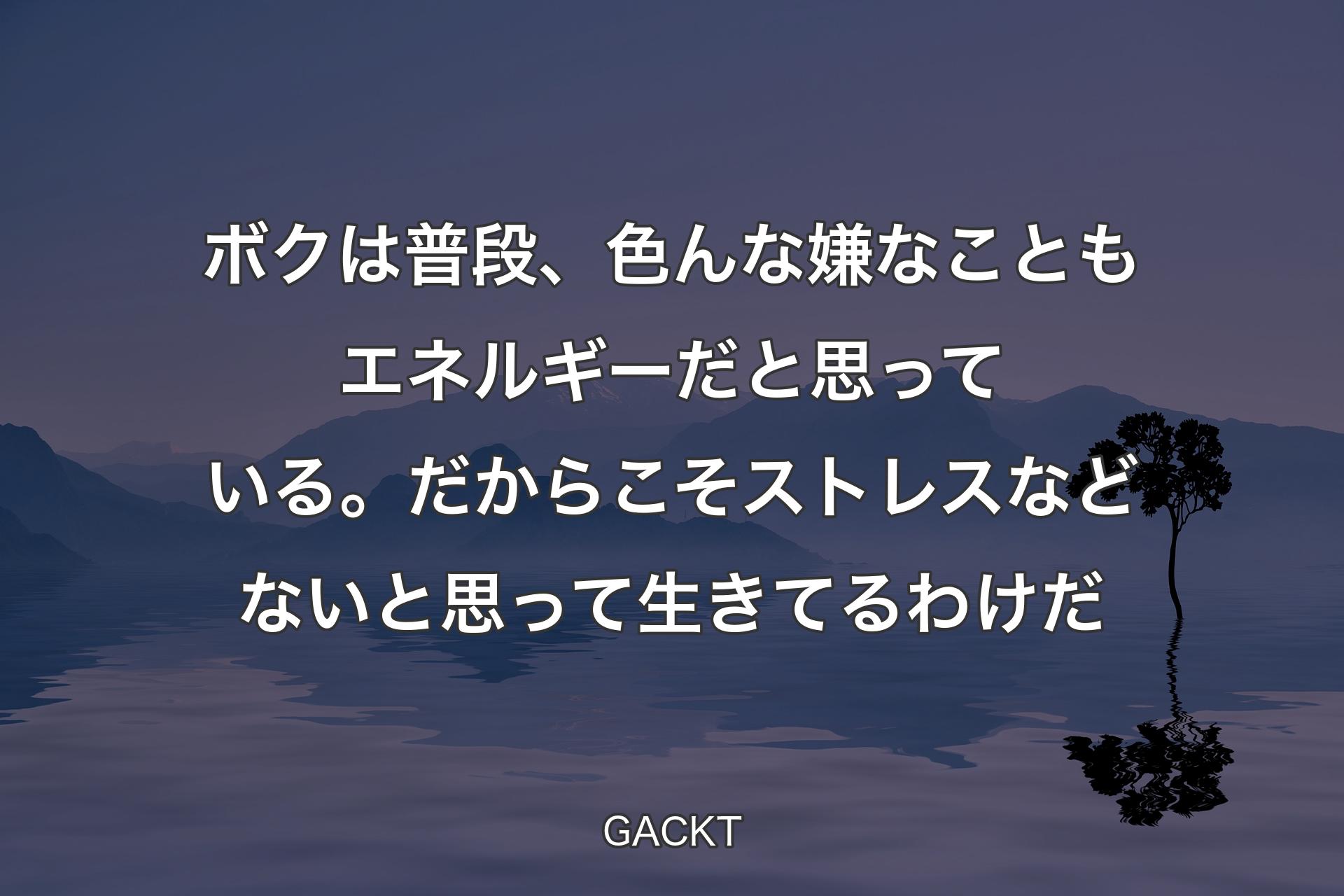 【背景4】ボクは普段、色んな嫌なこともエネルギーだと思っている。だからこそストレスなどないと思って生きてるわけだ - GACKT