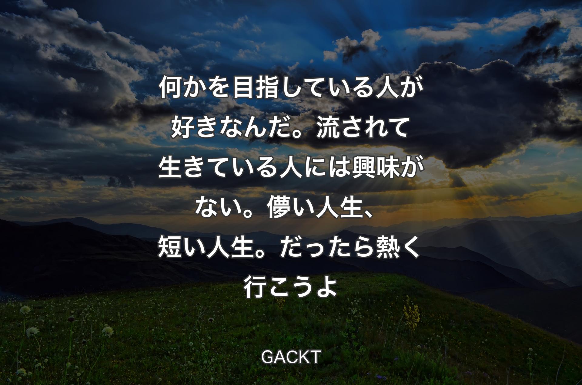 何かを目指している人が好きなんだ。流されて生きている人には興味がない。儚い人生、短い人生。だったら熱く行こうよ - GACKT