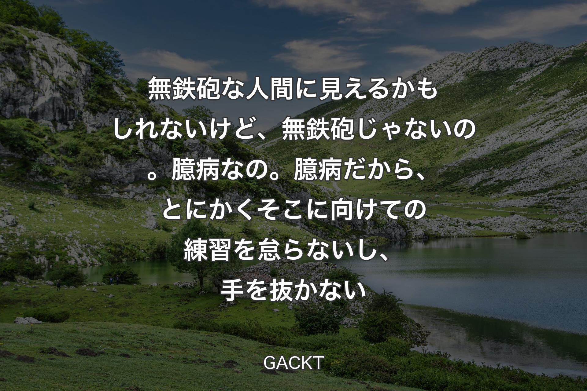 【背景1】無鉄砲な人間に見えるかもしれないけど、無鉄砲じゃないの。臆病なの。臆病だから、とにかくそこに向けての練習を怠らないし、手を抜かない - GACKT