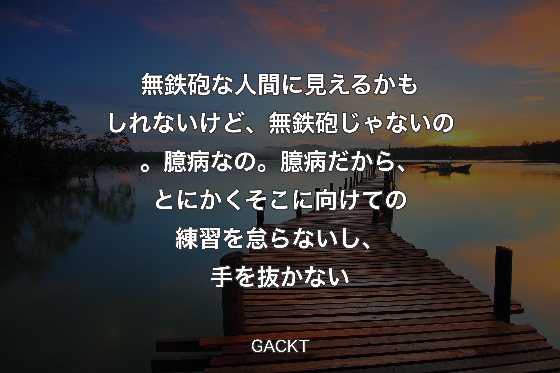 【背景3】無鉄砲な人間に見えるかもしれないけど、無鉄砲じゃないの。臆病なの。臆病だから、とにかくそこに向けての練習を怠らないし、手を抜かない - GACKT