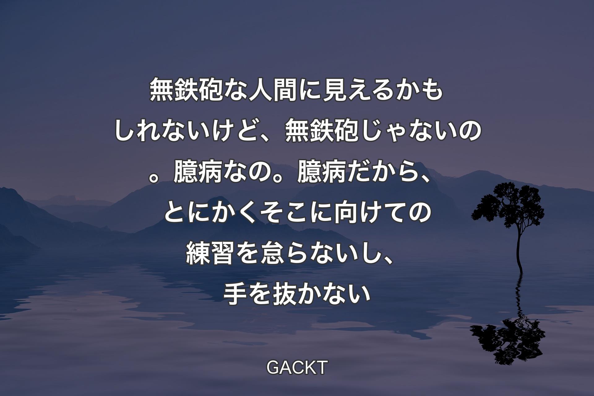 【背景4】無鉄砲な人間に見えるかもしれないけど、無鉄砲じゃないの。臆病なの。臆病だから、とにかくそこに向けての練習を怠らないし、手を抜かない - GACKT