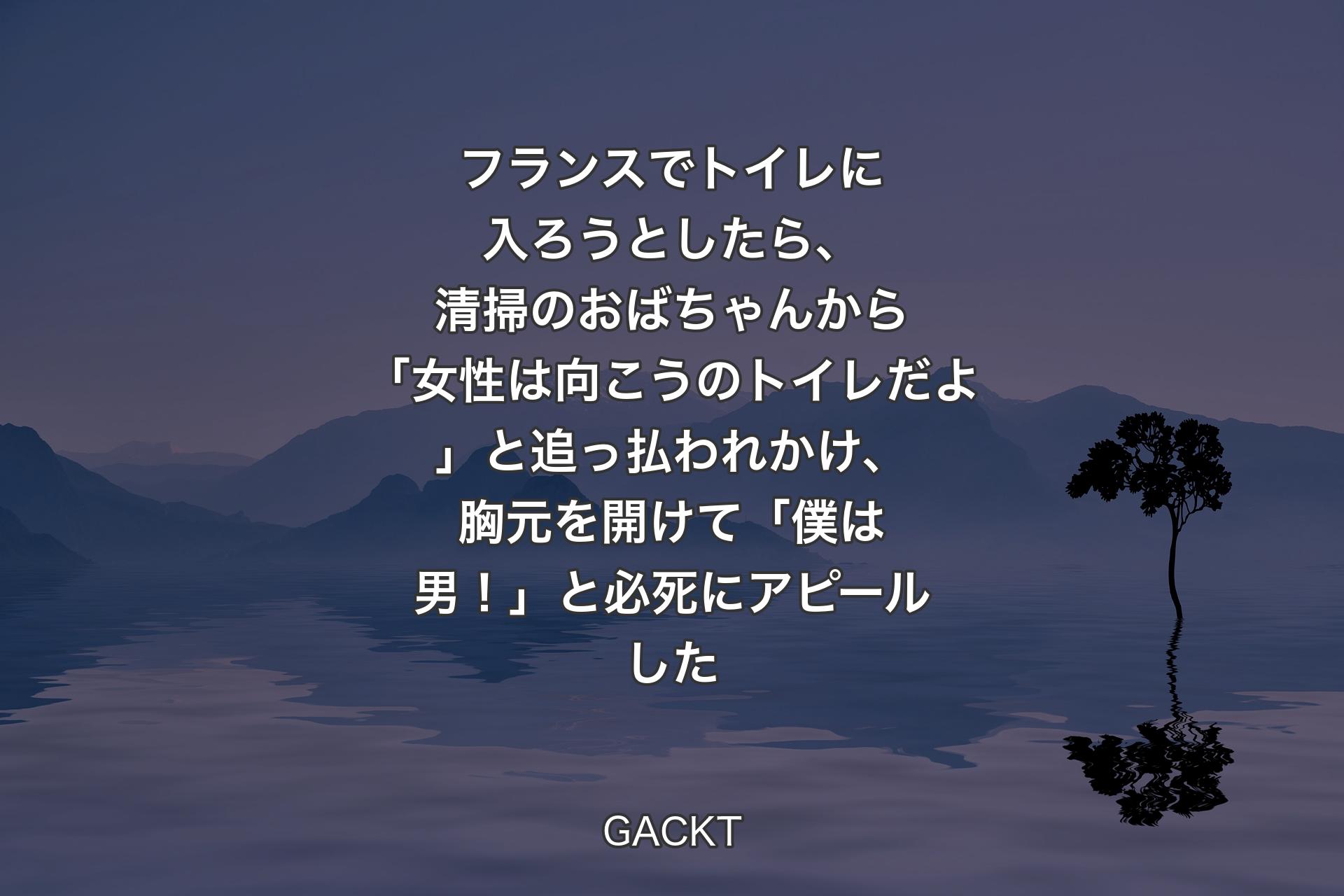 【背景4】フランスでトイレに入ろうとしたら、清掃のおばちゃんから「女性は向こうのトイレだよ」と追っ払われかけ、胸元を開けて「僕は男！」と必死にアピールした - GACKT