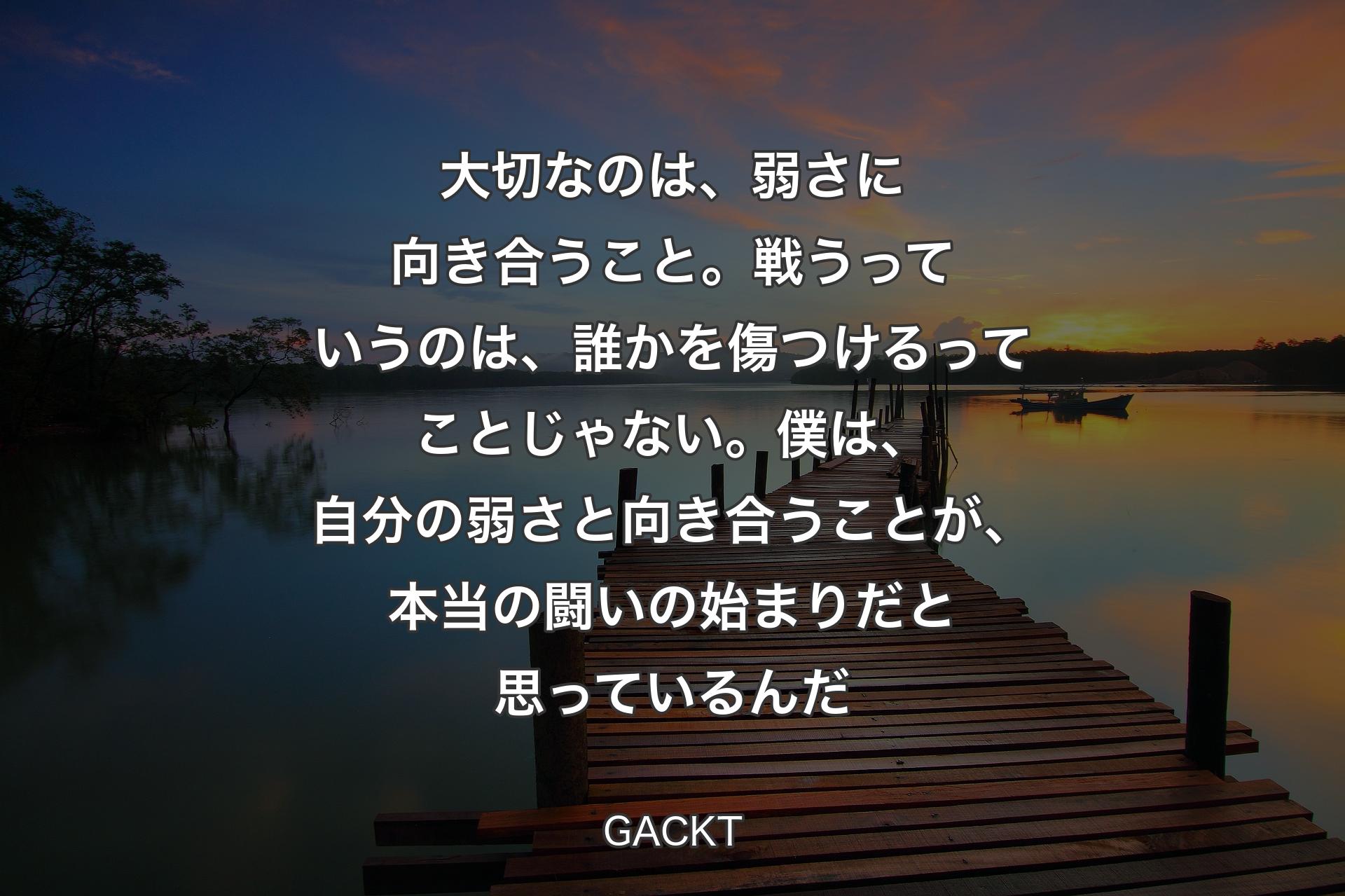 【背景3】大切なのは、弱さに向き合うこと。戦うっていうのは、誰かを傷つけるってことじゃない。僕は、自分の弱さと向き合うことが、本当の闘いの始まりだと思っているんだ - GACKT