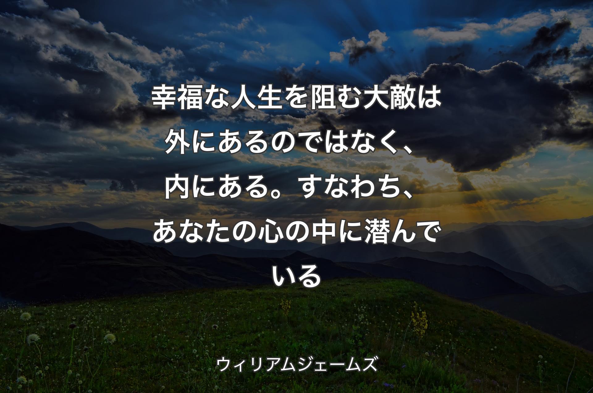 幸福な人生を阻む大敵は外にあるのではなく、内にある。すなわち、あなたの心の中に潜んでいる - ウィリアムジェームズ