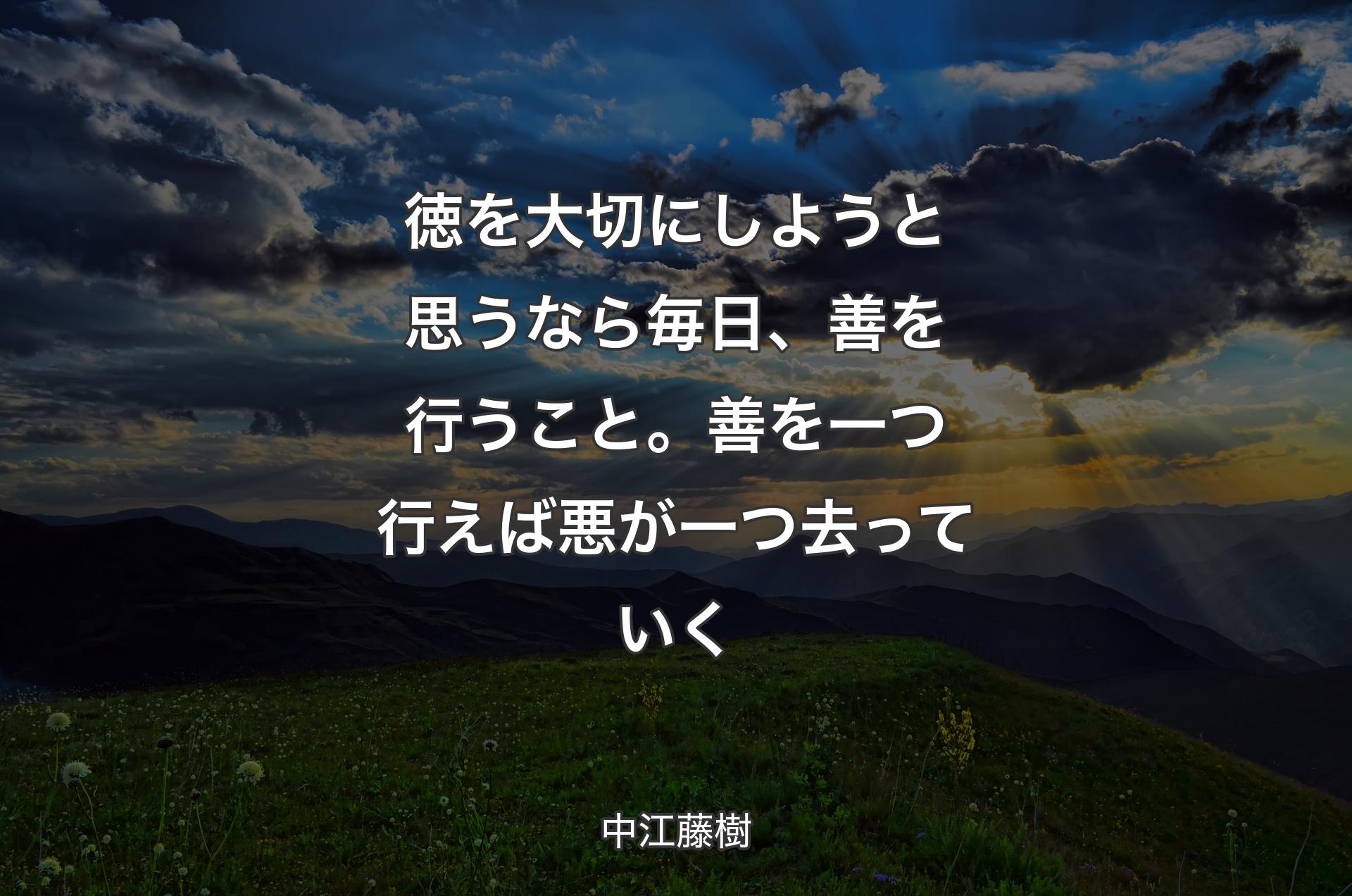 徳を大切にしようと思うなら毎日、善を行うこと。善を一つ行えば悪が一つ去っていく - 中江藤樹