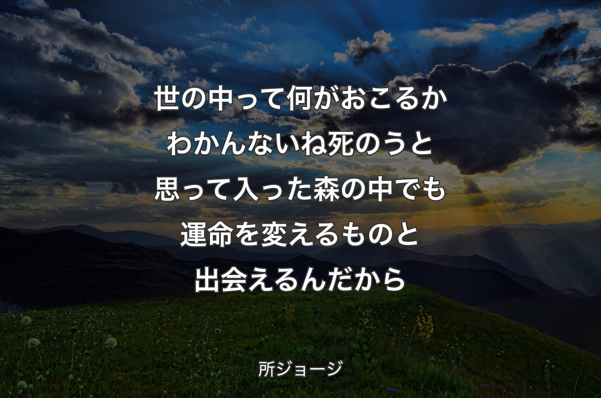 世の中って何がおこるかわかんないね 死のうと思って入った森の中でも運命を変えるものと出会えるんだから - 所ジョージ